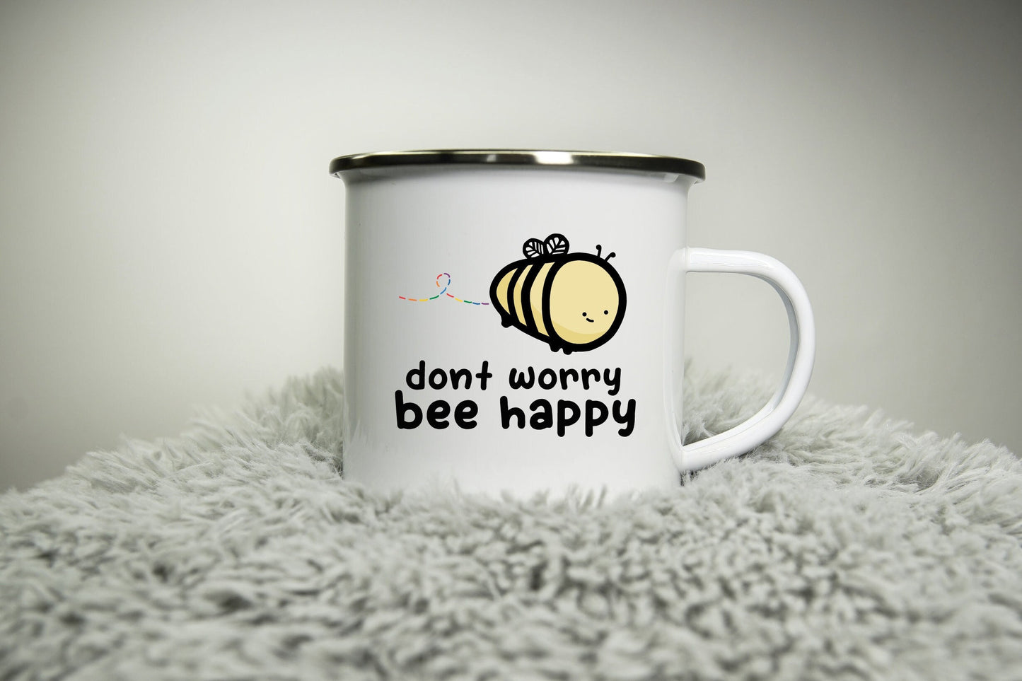 Don't worry bee happy cup - 12oz Camping Mug - bumble bee manchester bees cute cup lgbt pride gift rainbow Road trip mug