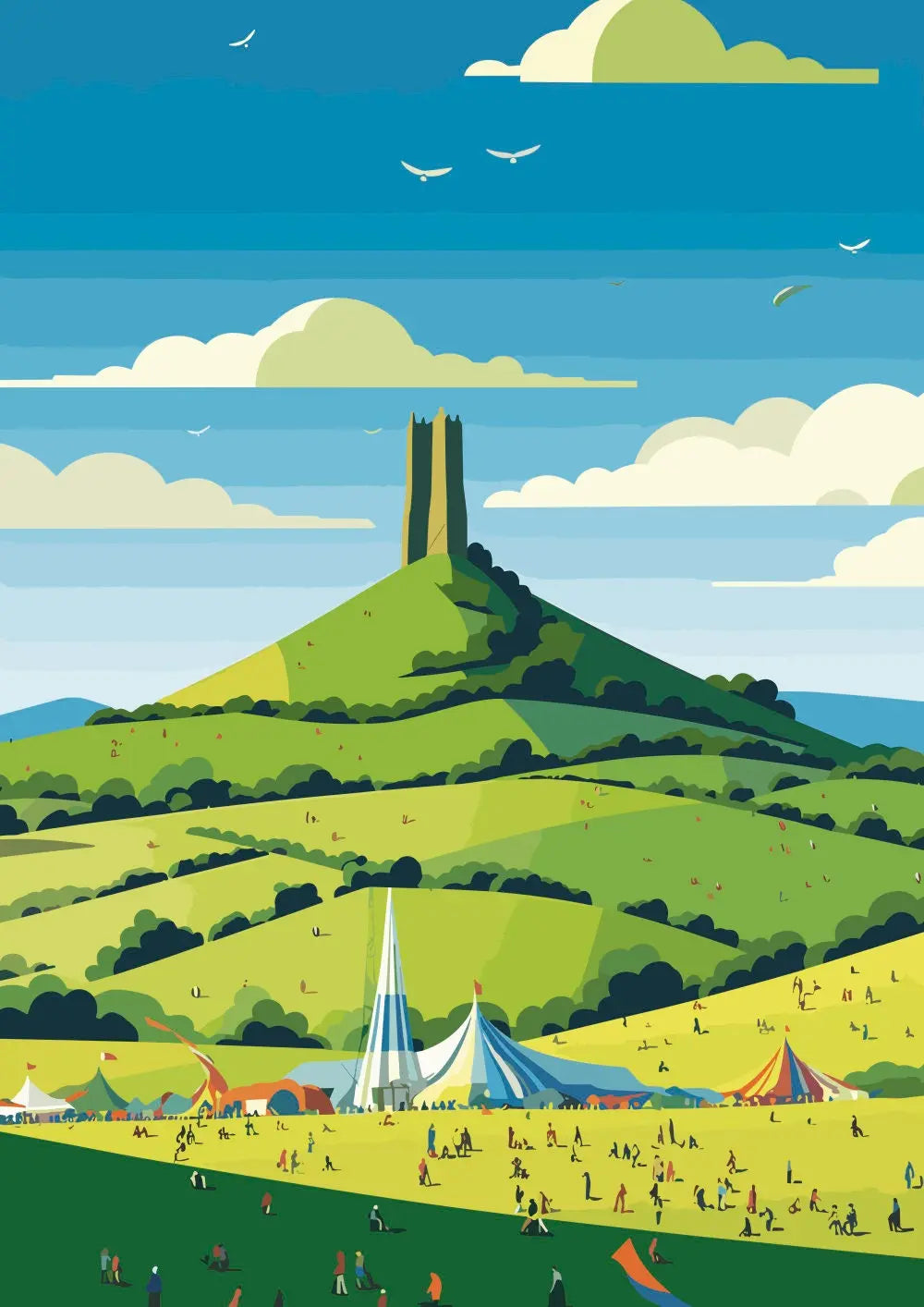 Personalisable Glastonbury Tor Print - A4 A3 A2 - Music Festival Poster - Festival Merch