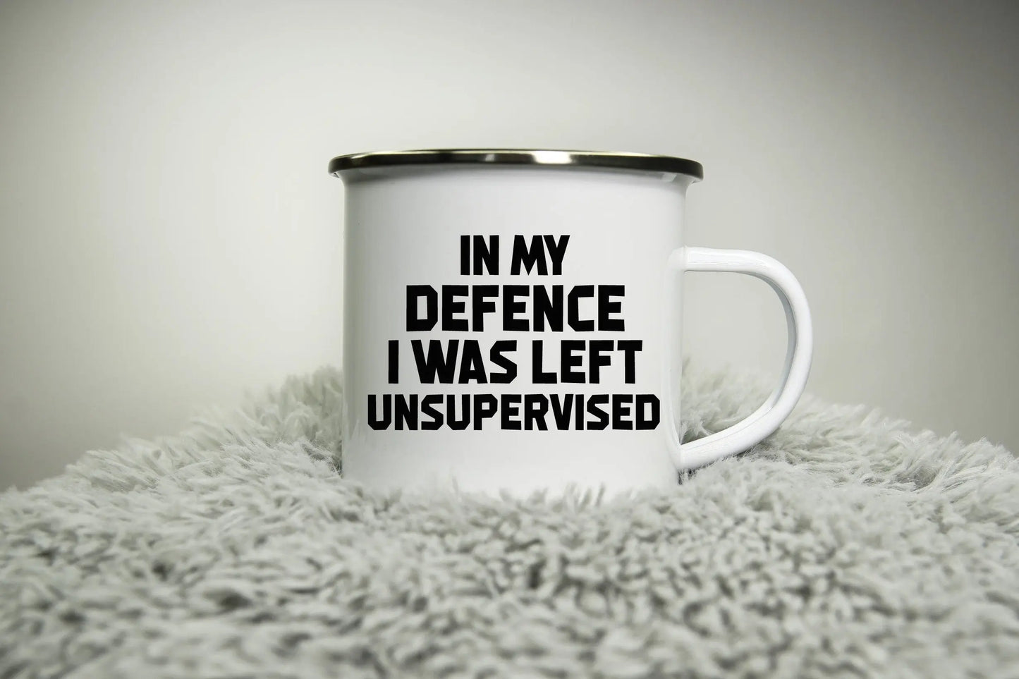 In my defence I was left unsupervised - 12oz Camping Mug - funny work gift for Dad Grandad - tradesman DIY builder engineer Road trip mug