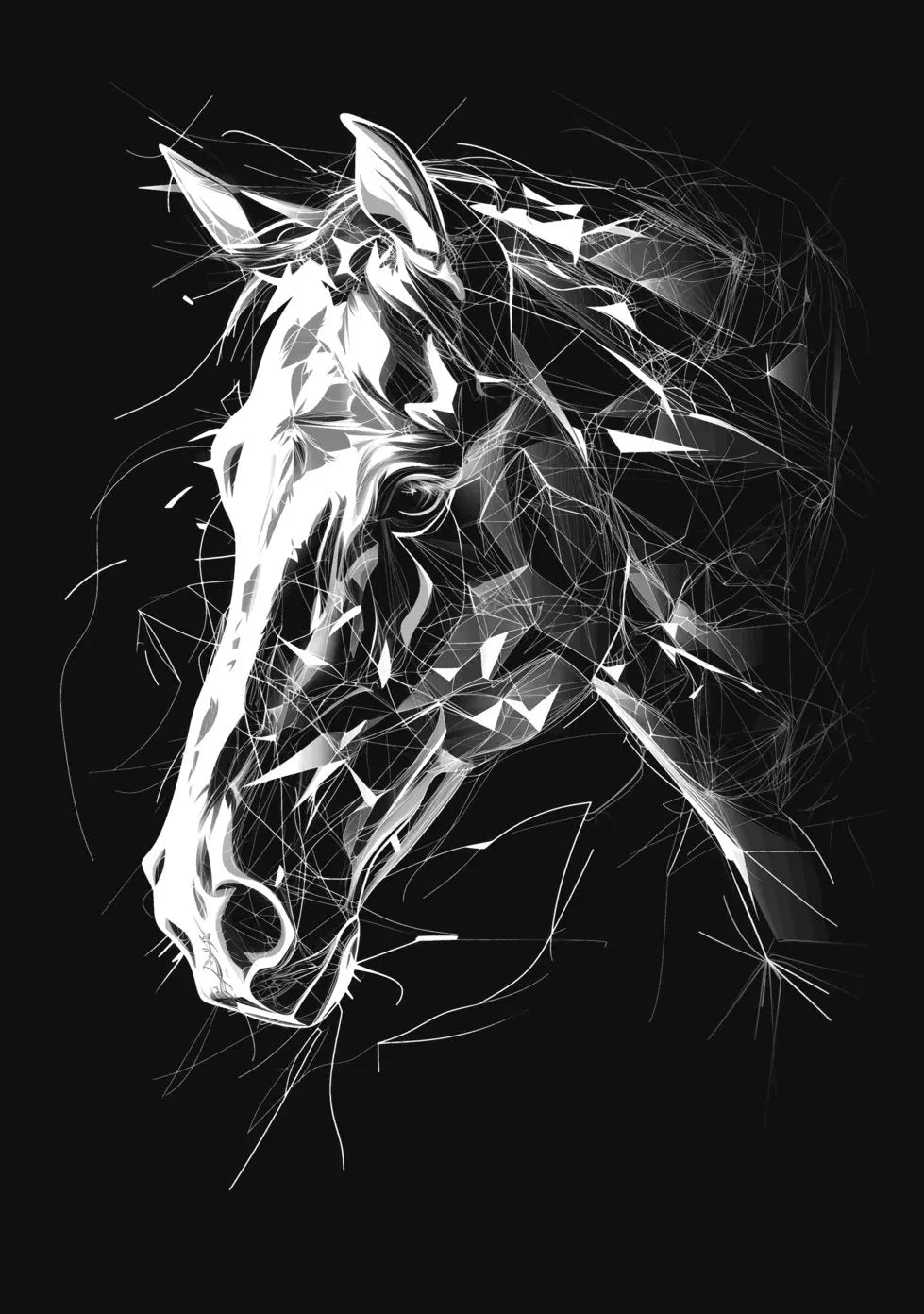 Horse Print Abstract - Black and White Art - office home decor - A4 A3 A2 - Festival Merch