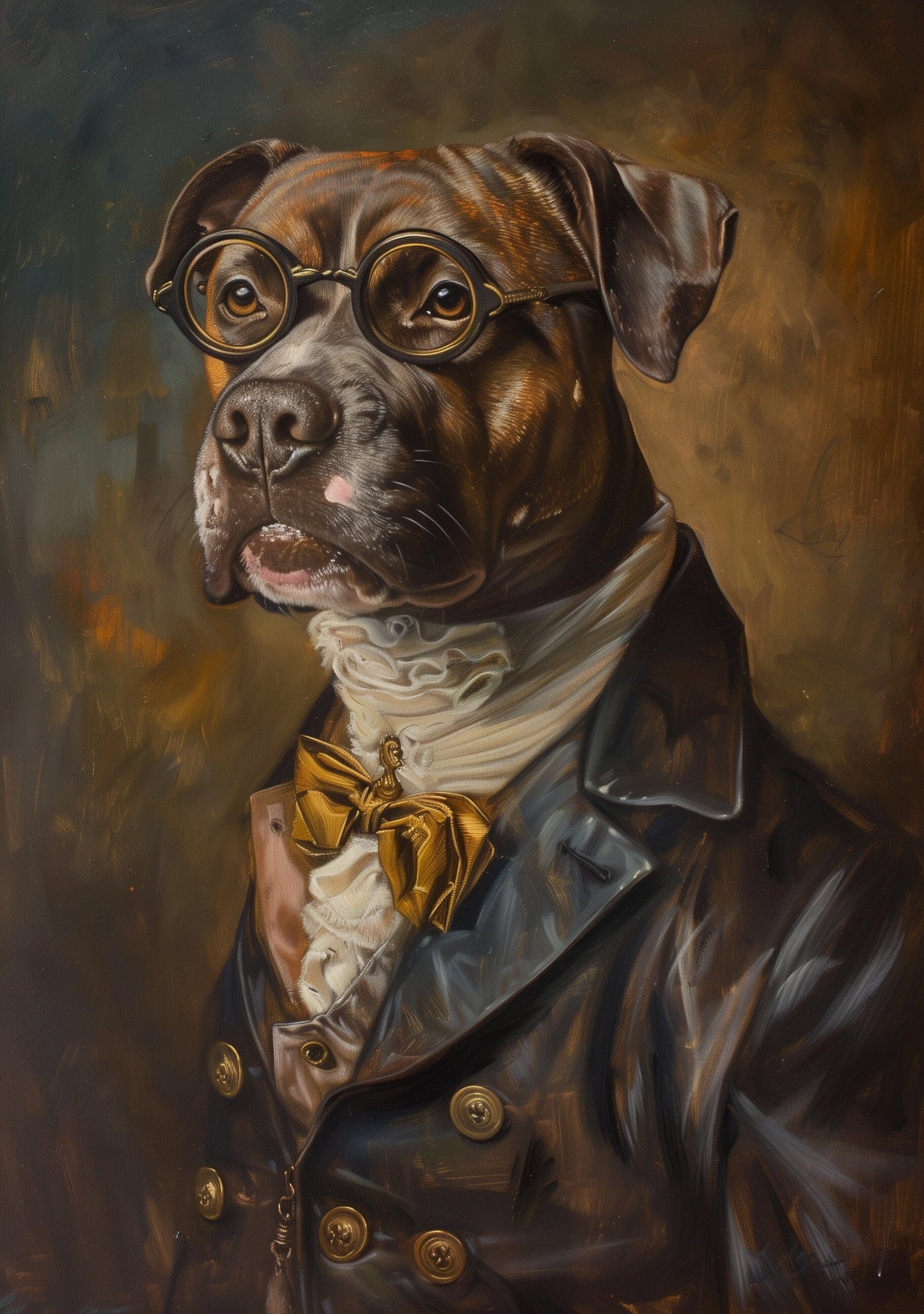 Premium Pet Portrait Oil Bull dog painting Vintage Funny Animal Wall Art Regal Renaissance Human outfit cloths - A4 A3 A2 - Festival Merch