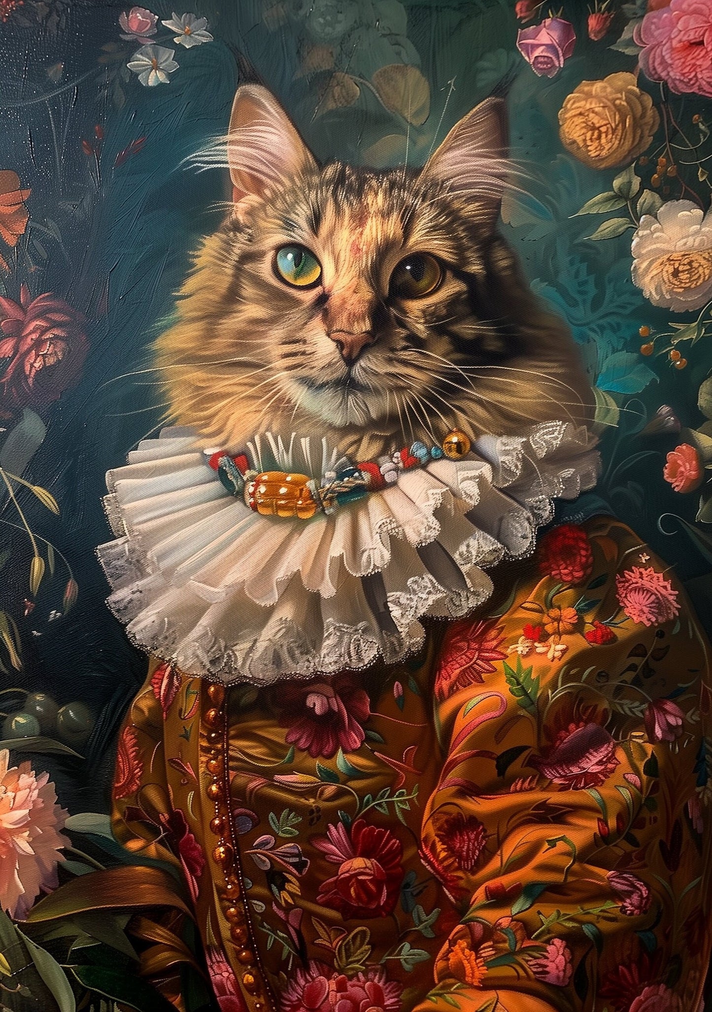 Premium Pet Portrait Oil painting Vintage Funny Animal Wall Art Regal Renaissance Human outfit cloths - A4 A3 A2 - Festival Merch