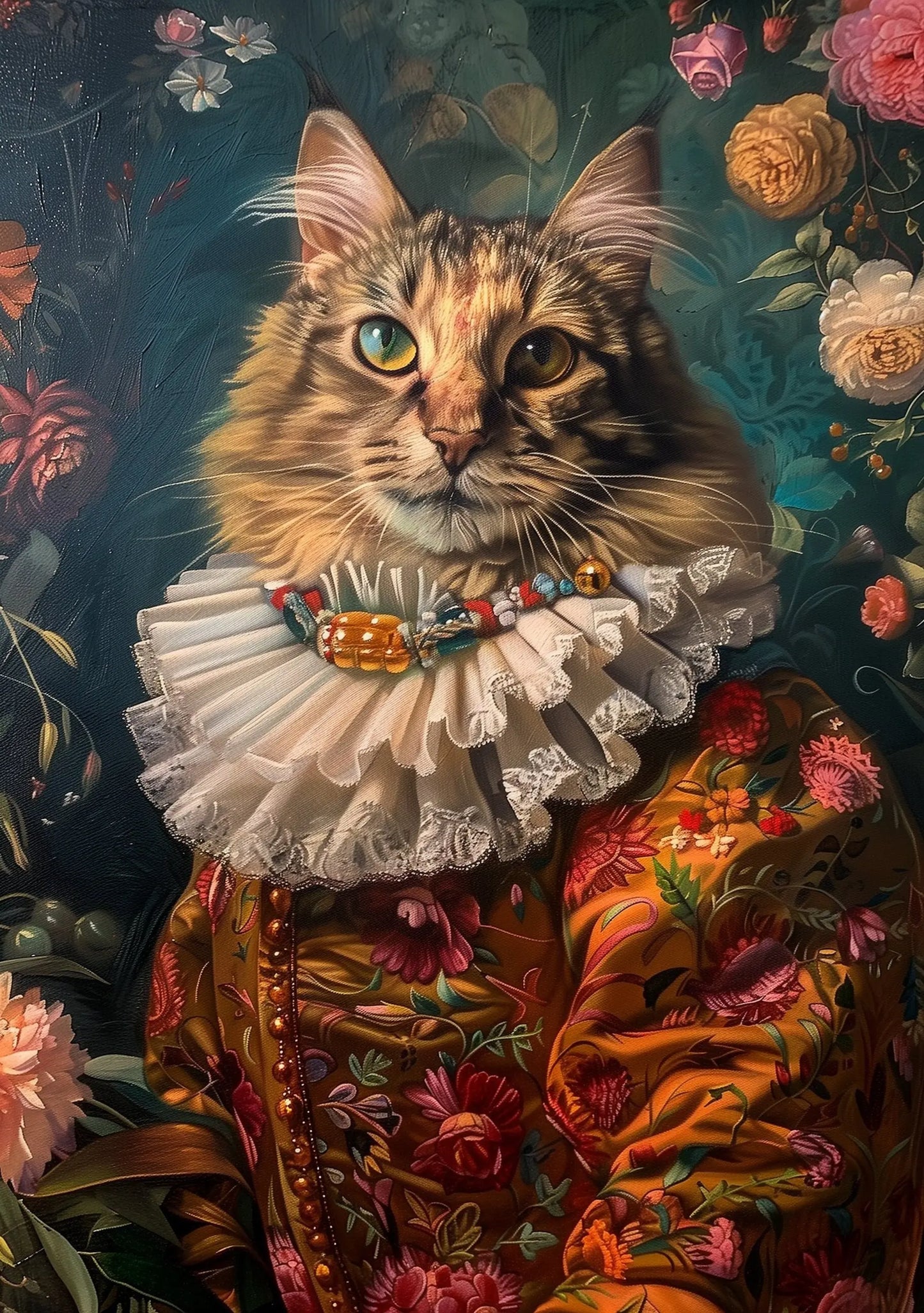 Premium Pet Portrait Oil painting Vintage Funny Animal Wall Art Regal Renaissance Human outfit cloths - A4 A3 A2 - Festival Merch