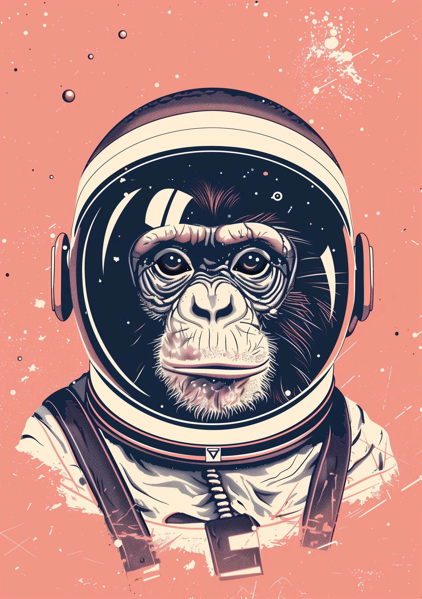 Funny Animal Wall Art Pink Space Monkey Space suit - A4 A3 A2 - Festival Merch