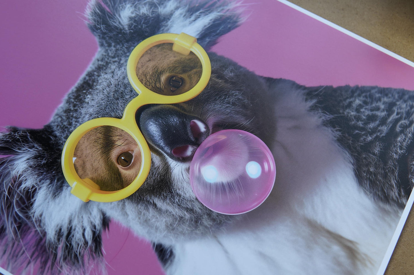 Funny Animal Wall Art Pink Koala bubble gum - A4 A3 A2 - Festival Merch