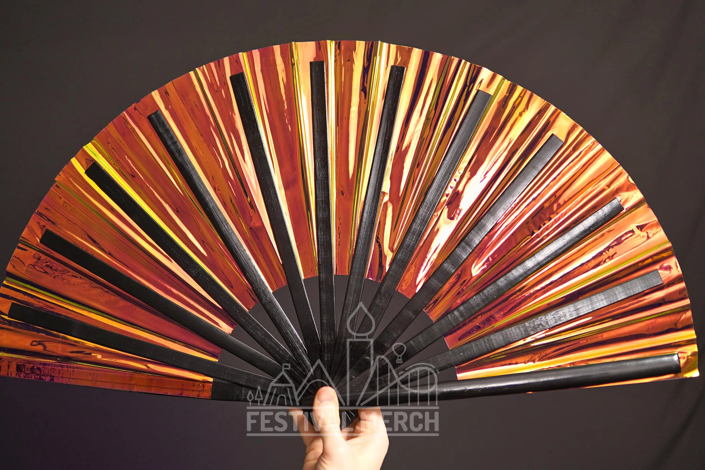 Iridescent Hand Fan XL Bamboo Festival Merch Vinyl Shimmer Clack Fan EDM Rave accessories Pride Festival Holographic Ibiza Holiday