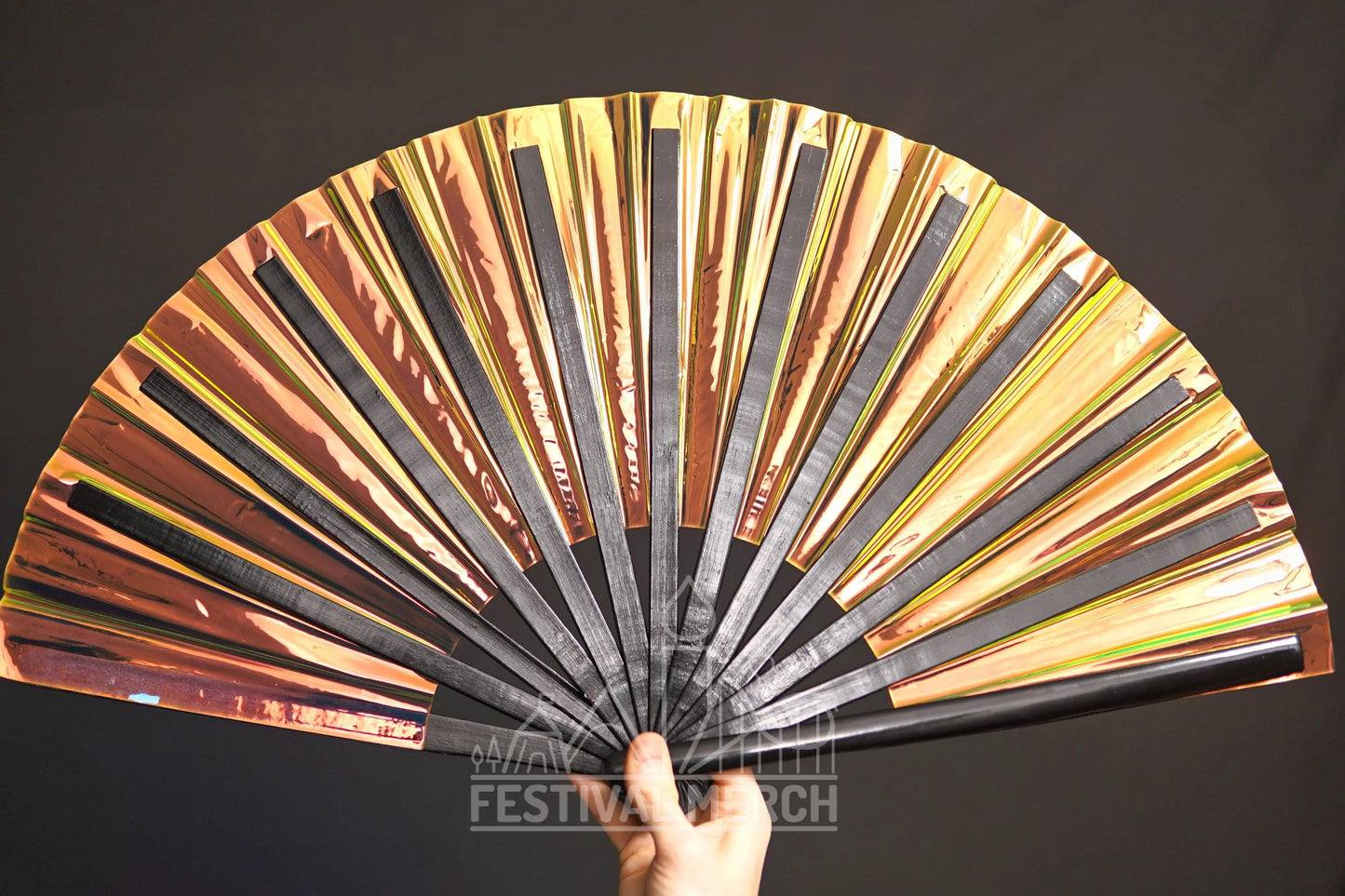 Iridescent Hand Fan XL Bamboo Festival Merch Vinyl Shimmer Clack Fan EDM Rave accessories Pride Festival Holographic Ibiza Holiday