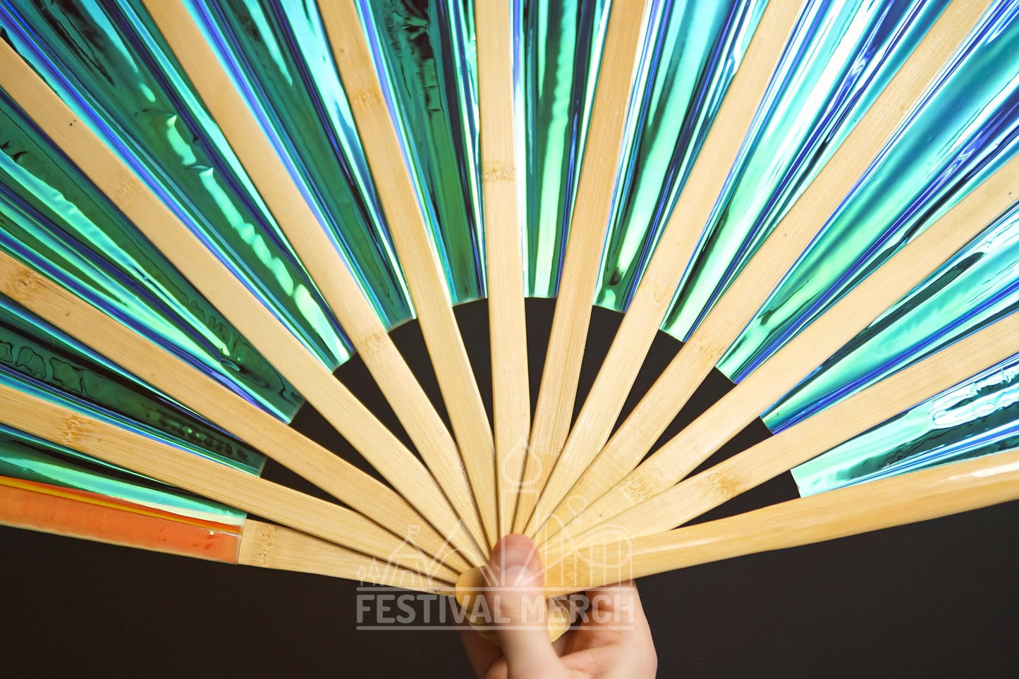 Iridescent Hand Fan XL Bamboo Festival Merch Vinyl Shimmer Clack Fan EDM Rave accessories Pride Festival Holographic Ibiza Holiday
