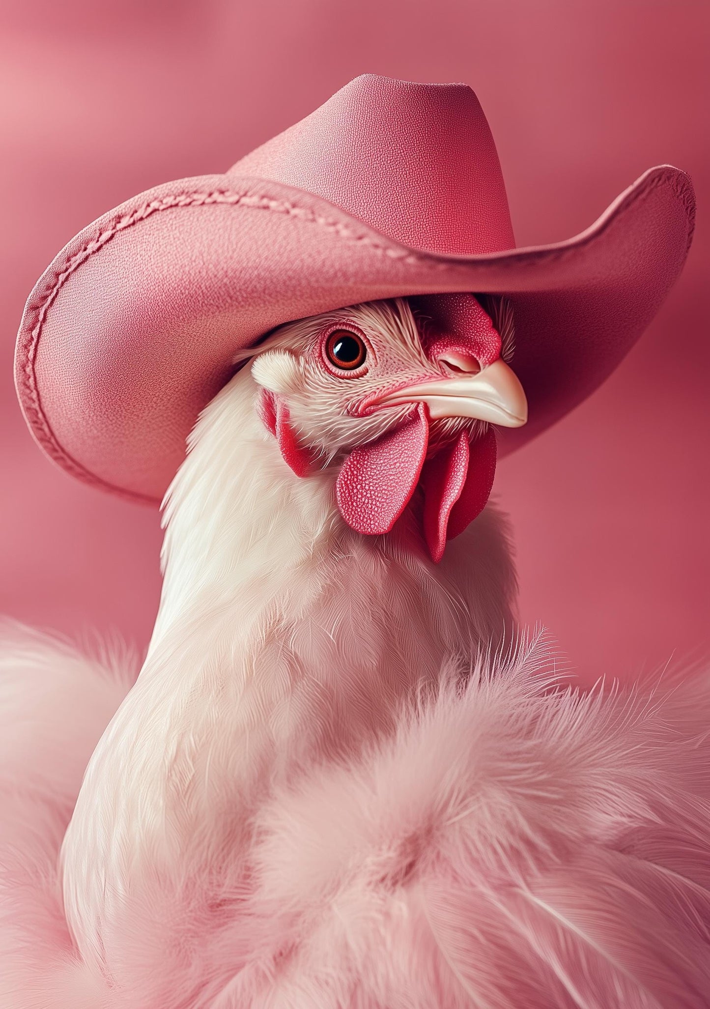Funny Animal Wall Art Chicken Rooster wearing cowboy hat cowgirl hat Tropical - A4 A3 A2 - Festival Merch