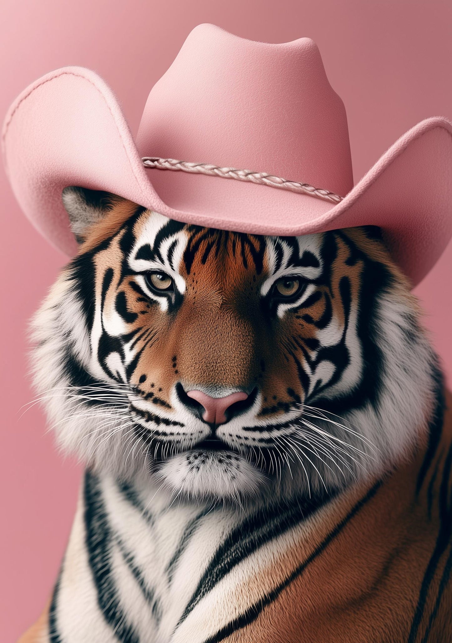 Funny Animal Wall Art Tiger wearing cowboy hat cowgirl hat Tropical - A4 A3 A2 - Festival Merch