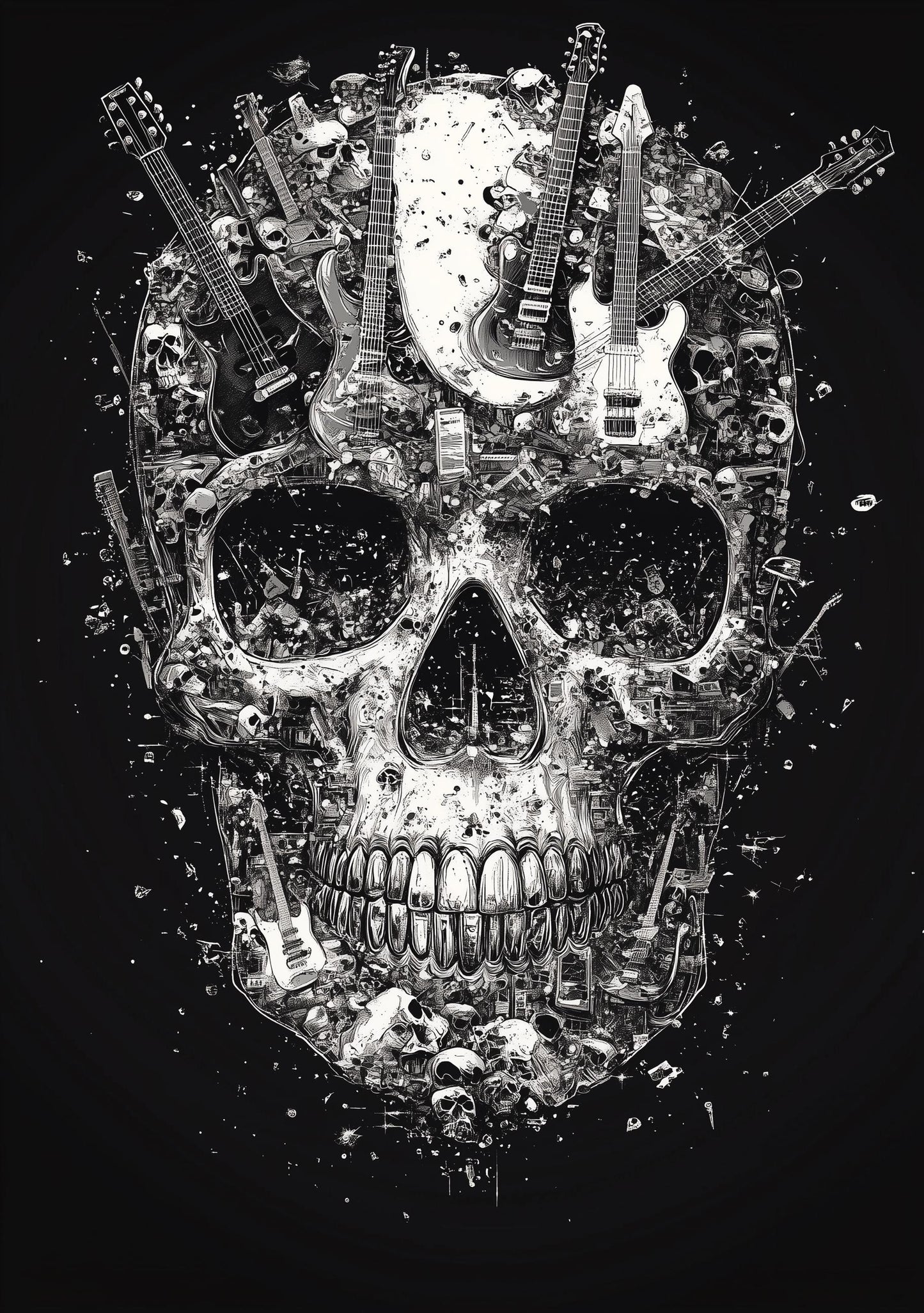 Premium Quality Art Print - Music Print Rock n Roll Skull Guitar Punk Alternative Prog Skeleton Music Festival - A4 A3 A2 - Festival Merch