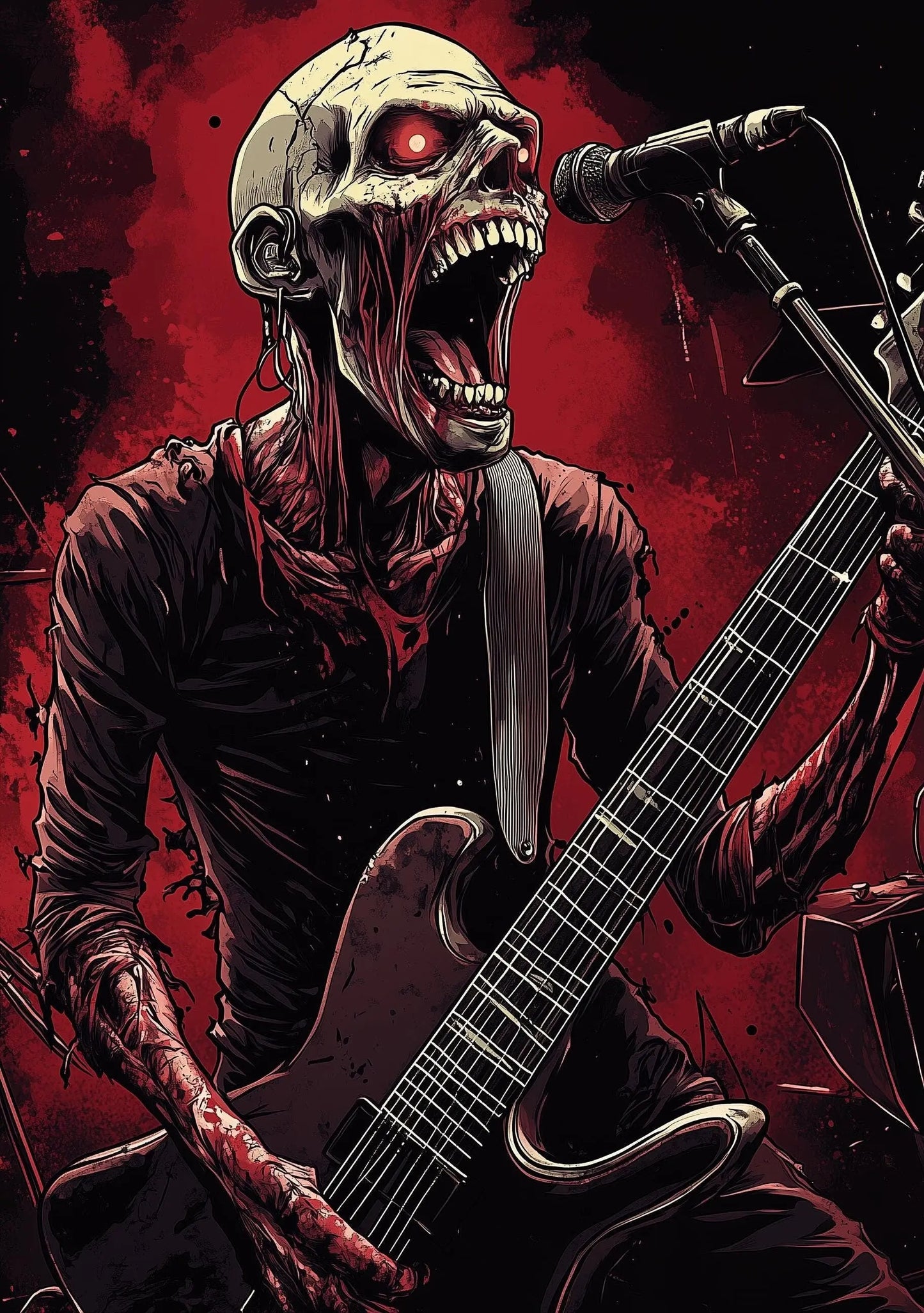 Premium Quality Art Print - Music Print Rock n Roll Skull Guitar Punk Alternative Prog Skeleton Music Festival - A4 A3 A2 - Festival Merch