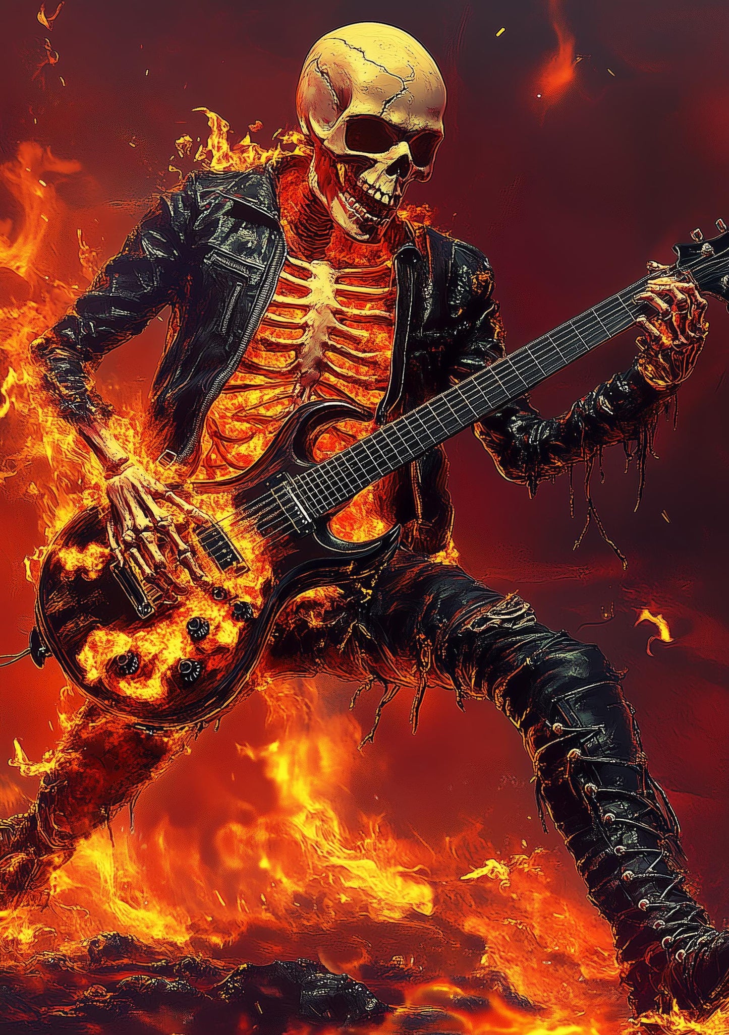 Premium Quality Art Print - Music Print Rock n Roll Skull Guitar Punk Alternative Prog Skeleton Music Festival - A4 A3 A2 - Festival Merch