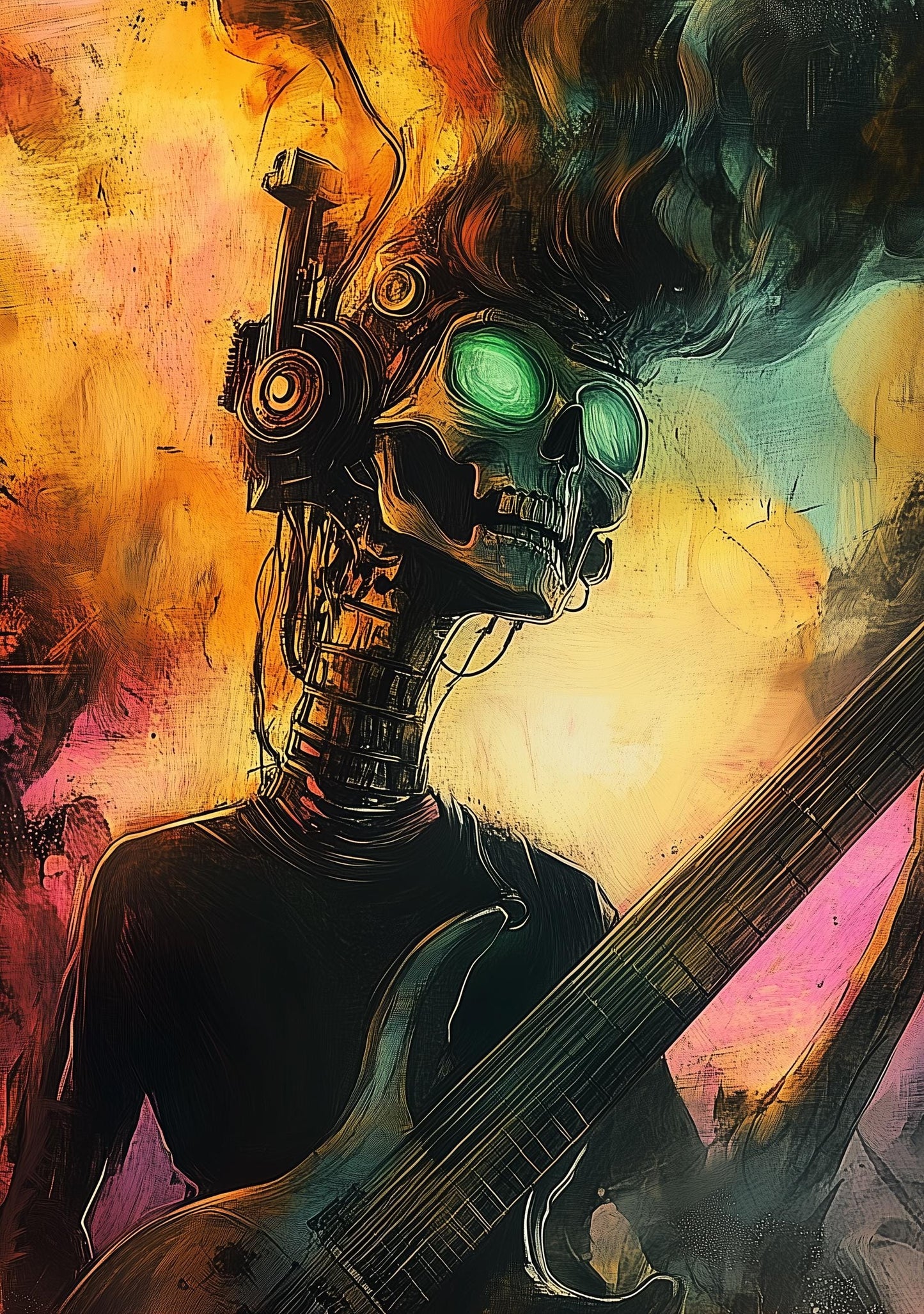 Premium Quality Art Print - Music Print Rock n Roll Skull Guitar Punk Alternative Prog Skeleton Music Festival - A4 A3 A2 - Festival Merch