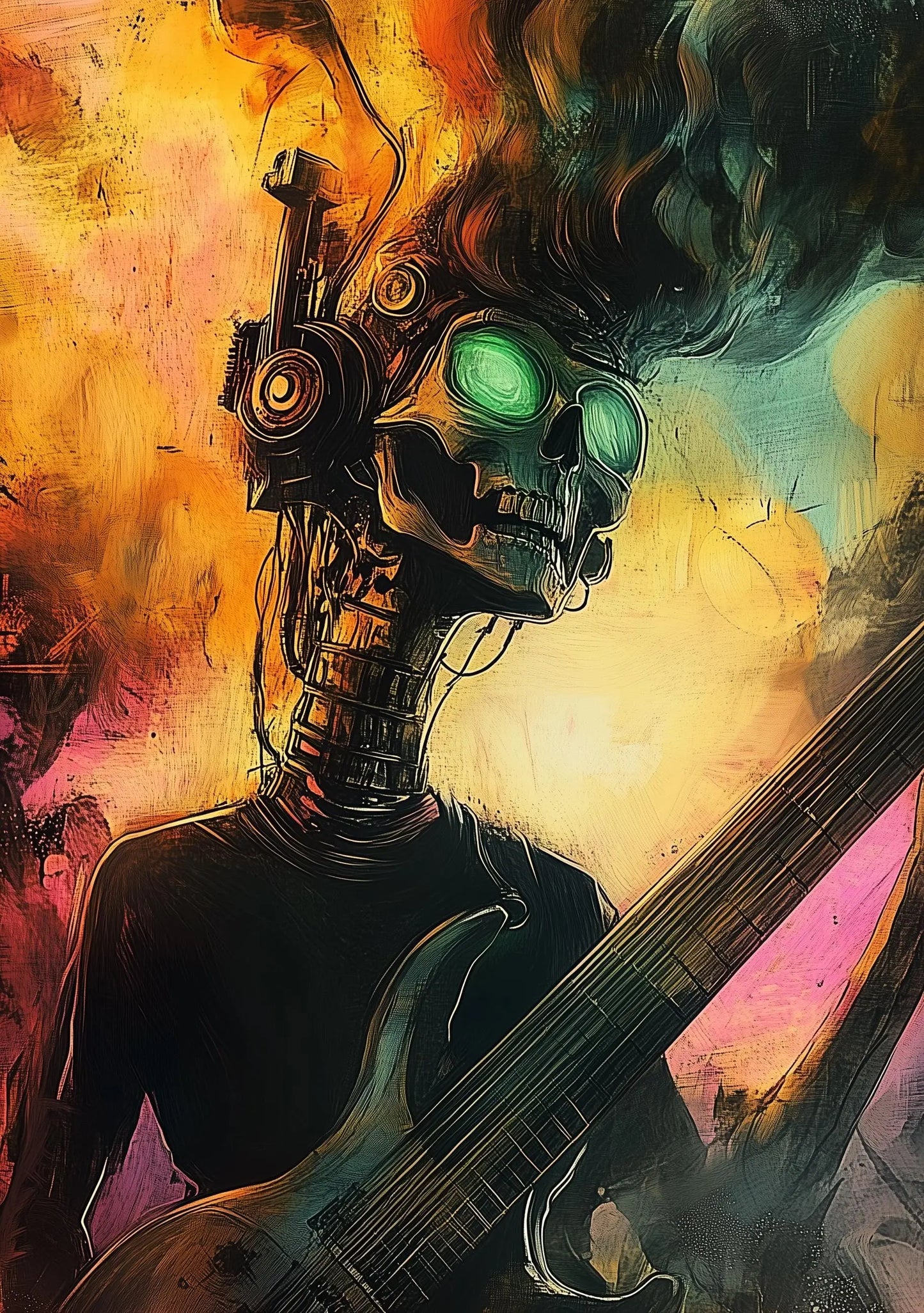 Premium Quality Art Print - Music Print Rock n Roll Skull Guitar Punk Alternative Prog Skeleton Music Festival - A4 A3 A2 - Festival Merch