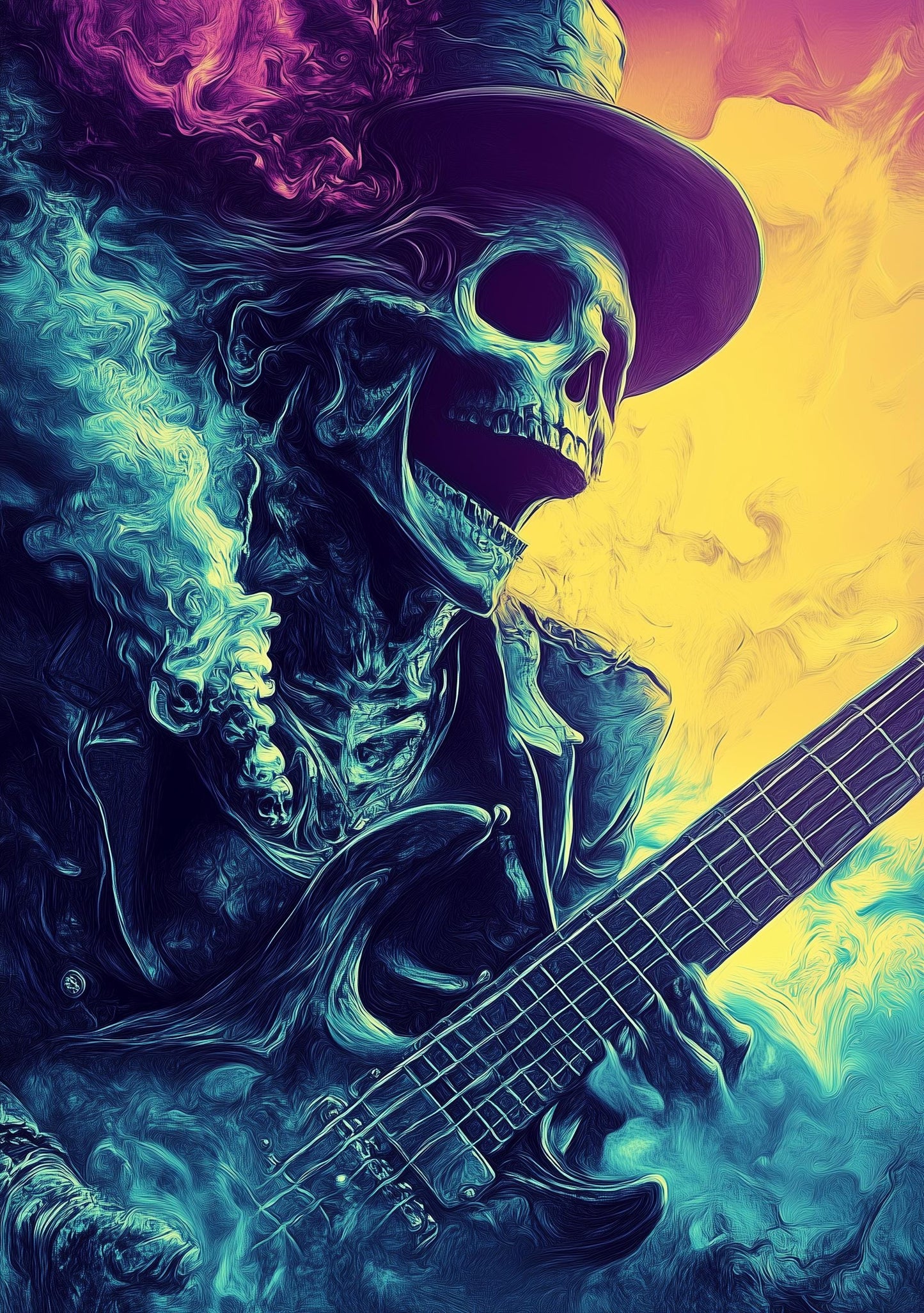 Premium Quality Art Print - Music Print Rock n Roll Skull Guitar Punk Alternative Prog Skeleton Music Festival - A4 A3 A2 - Festival Merch