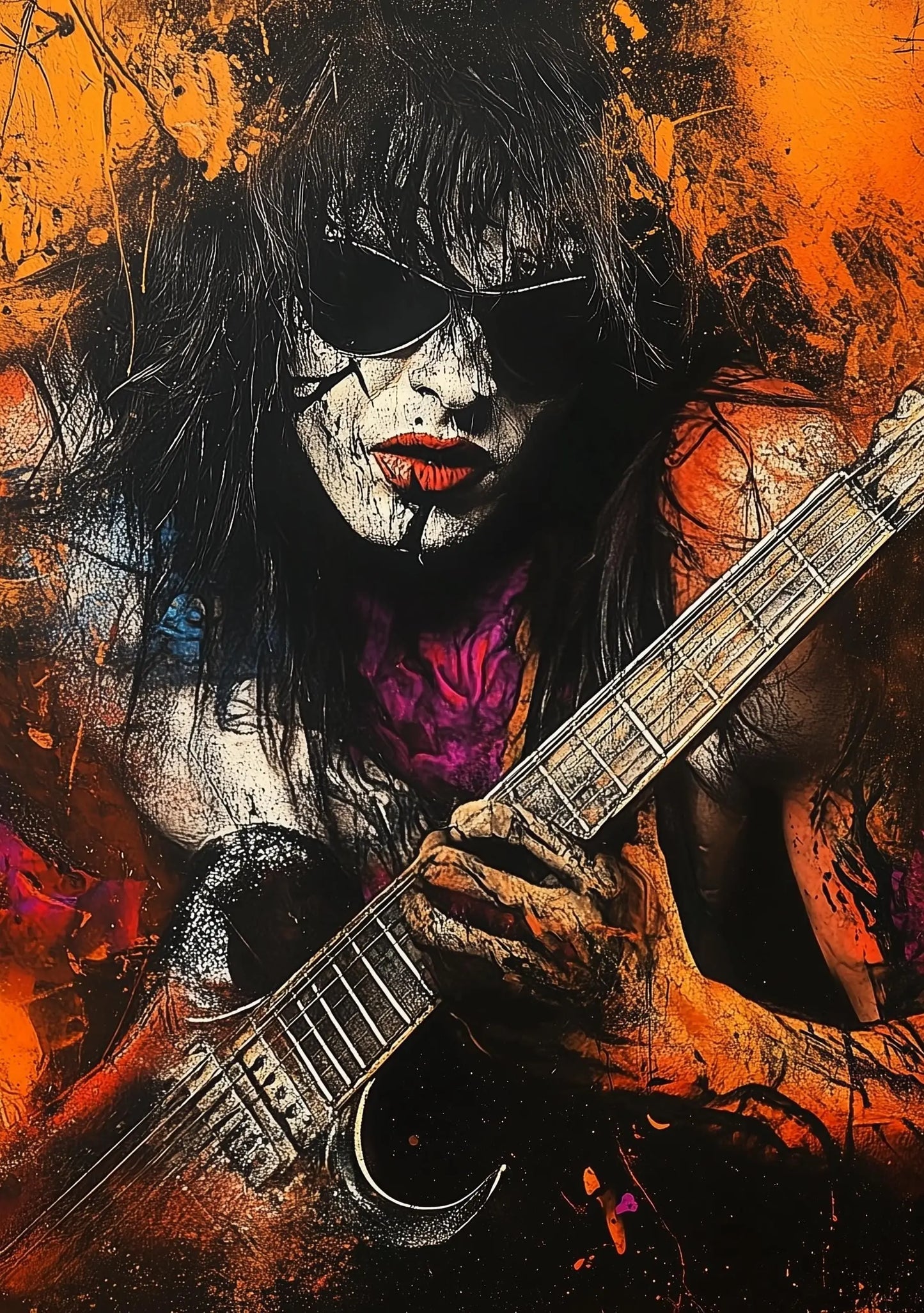 Premium Quality Art Print - Music Print Rock n Roll Skull Guitar Punk Alternative Prog Skeleton Music Festival - A4 A3 A2 - Festival Merch