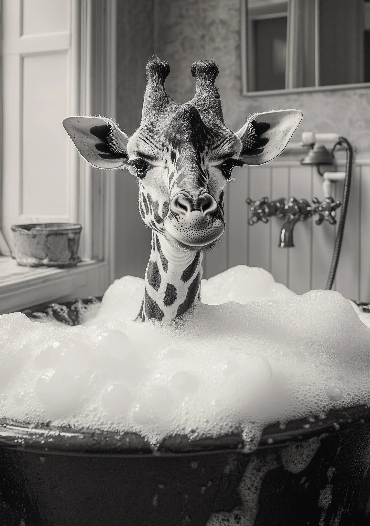 Funny bathroom Animal Giraffe Print | Premium Quality UK British Printers | - Cute Bathroom art toilet restroom Print rest room