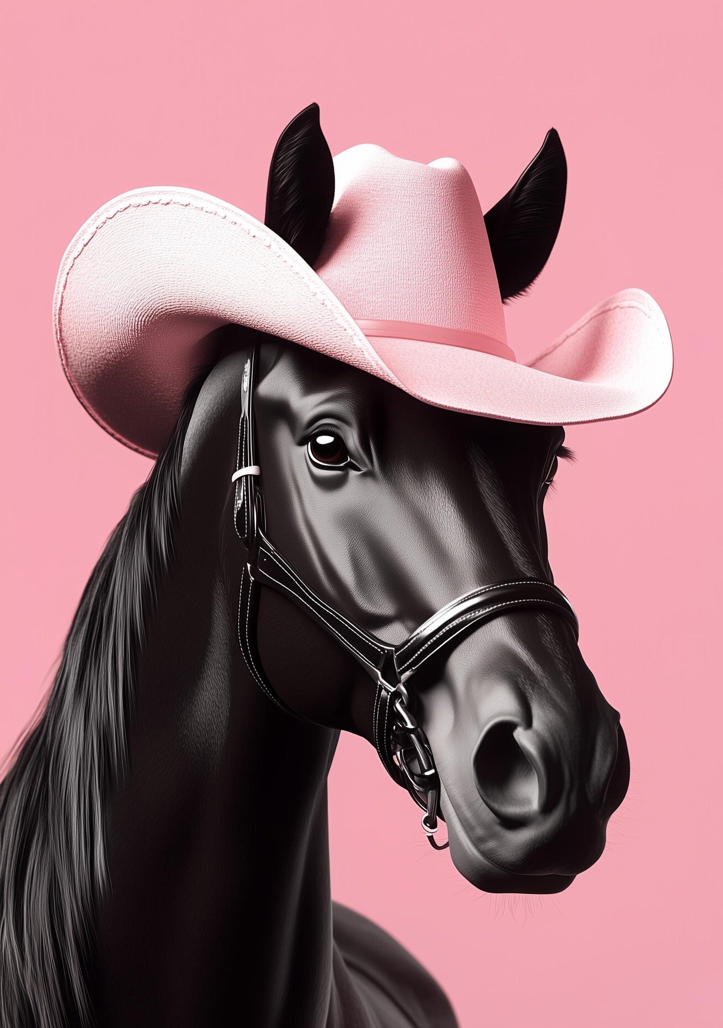 Funny Animal Wall Art Black Horse wearing cowboy hat cowgirl hat Tropical Black Beauty - A4 A3 A2 - Festival Merch