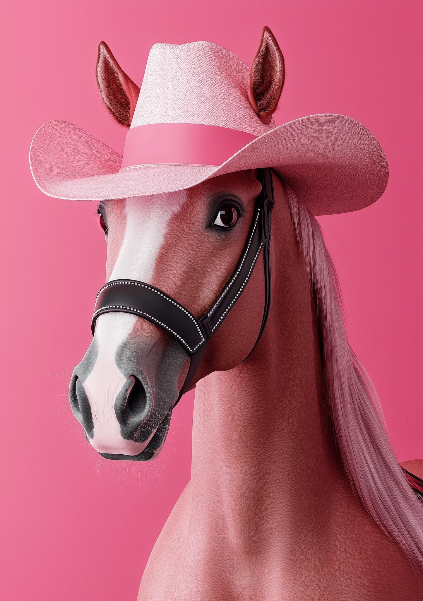 Funny Animal Wall Art Horse wearing cowboy hat cowgirl hat Tropical - A4 A3 A2 - Festival Merch