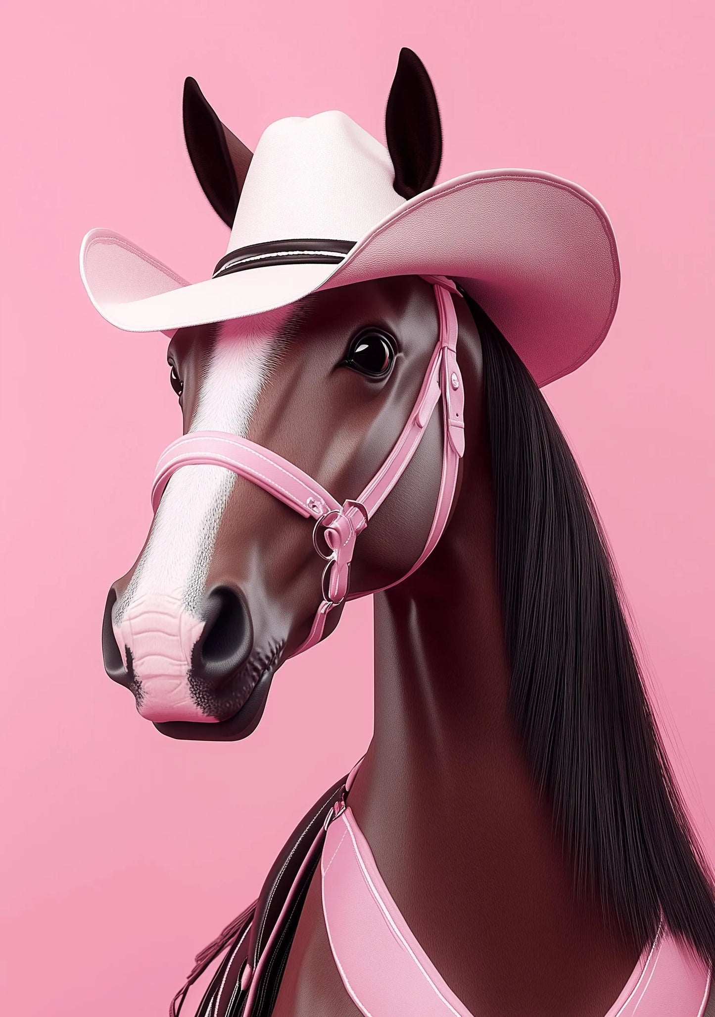 Funny Animal Wall Art Horse wearing cowboy hat cowgirl hat Tropical - A4 A3 A2 - Festival Merch