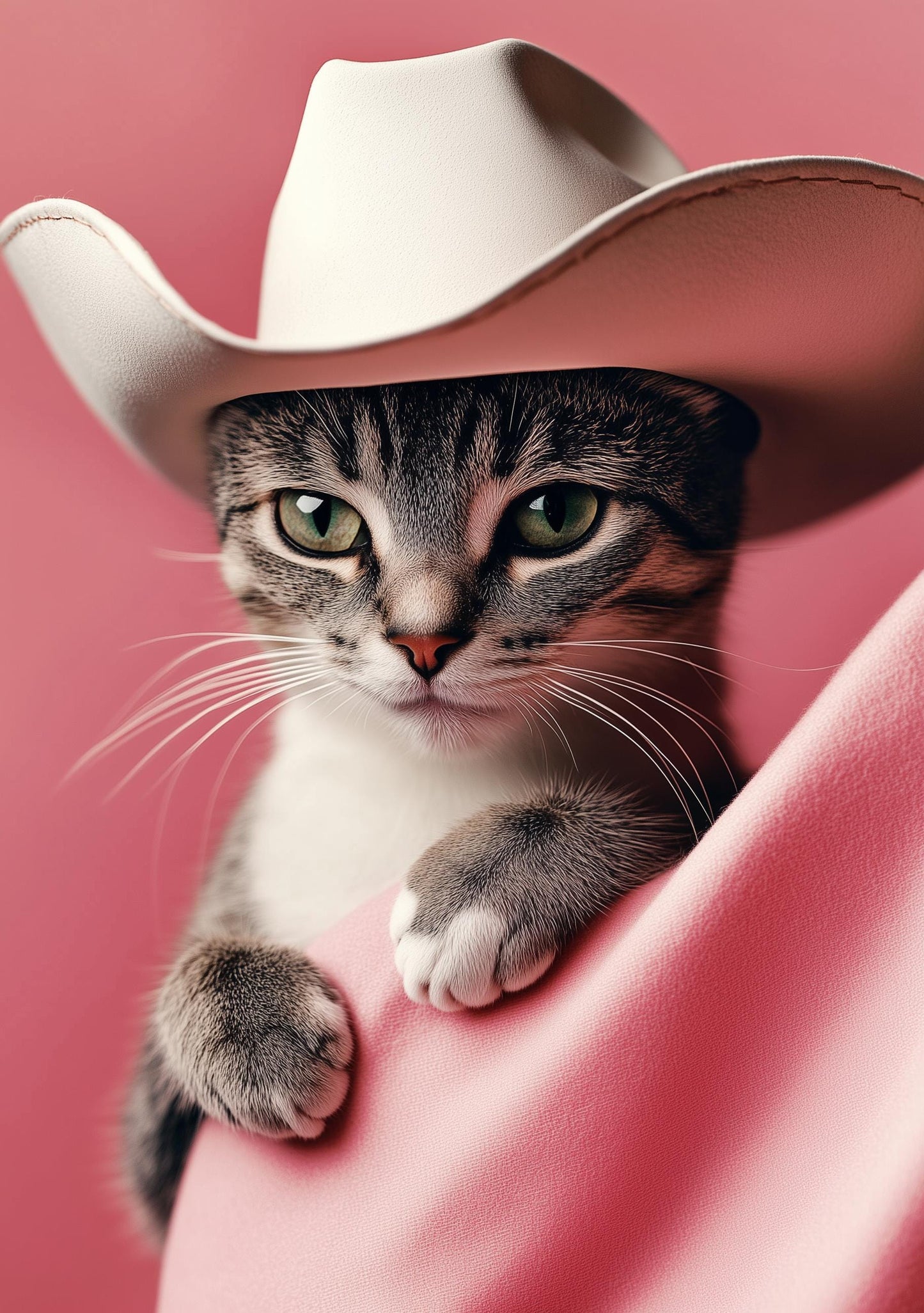 Funny Animal Wall Art Cat wearing cowboy hat cowgirl hat Tropical - A4 A3 A2 - Festival Merch