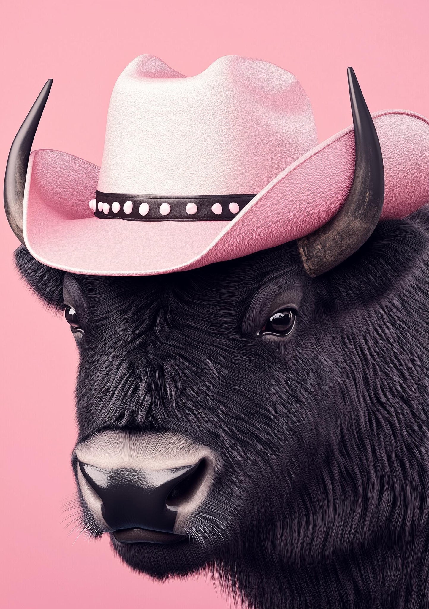 Funny Animal Wall Art American Buffalo wearing cowboy hat cowgirl hat Tropical - A4 A3 A2 - Festival Merch
