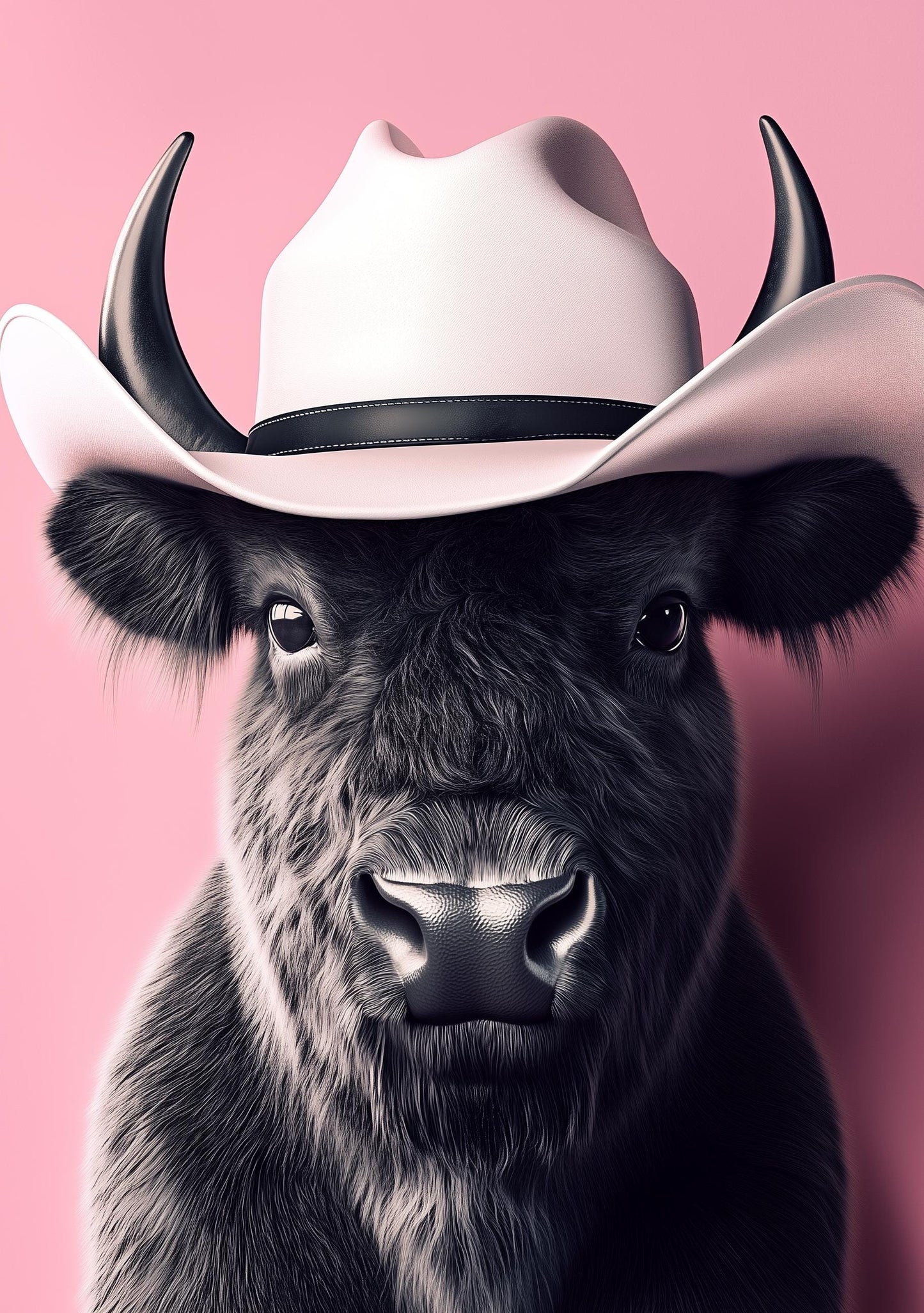 Funny Animal Wall Art American Buffalo wearing cowboy hat cowgirl hat Tropical - A4 A3 A2 - Festival Merch