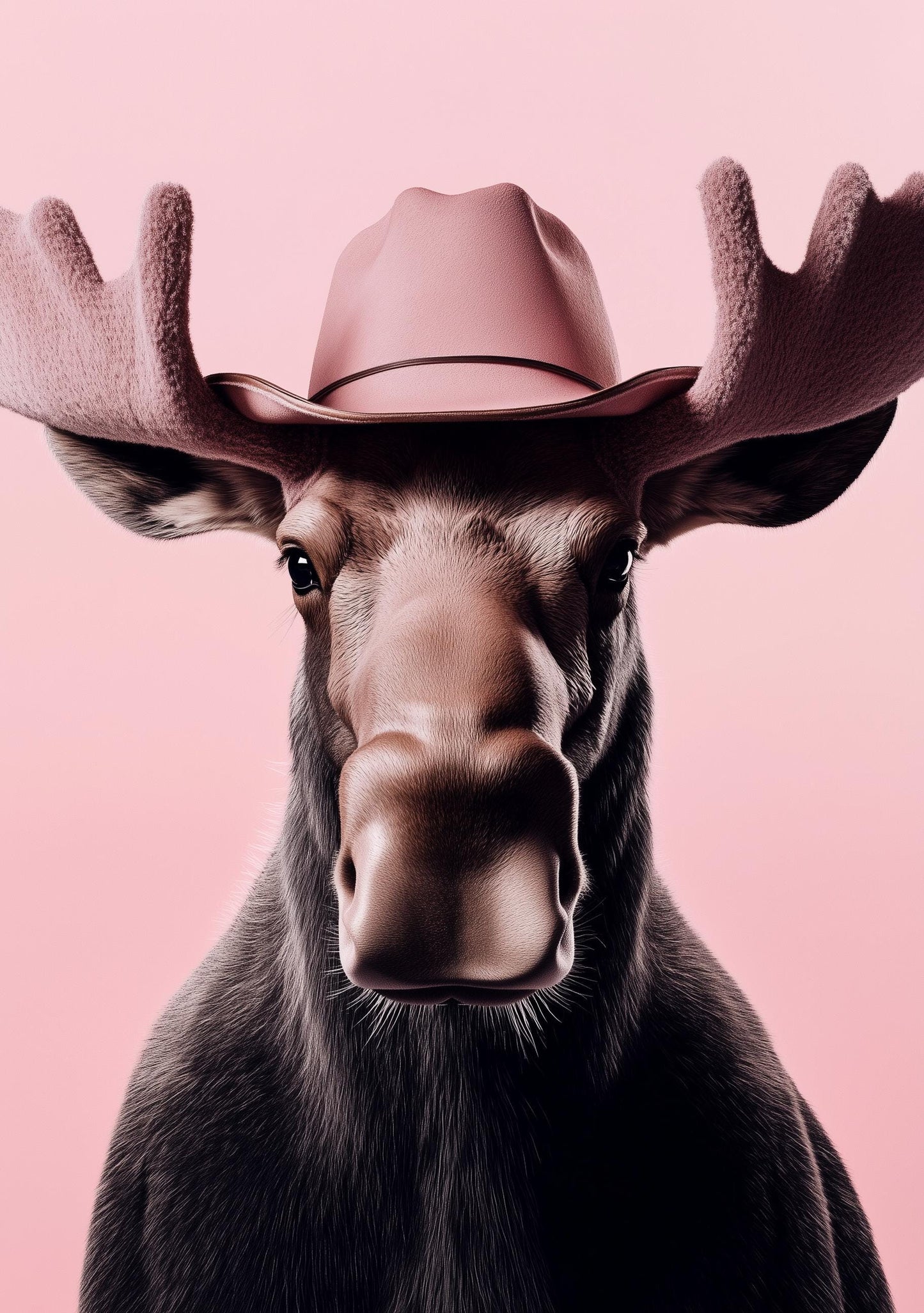 Funny Animal Wall Art American Moose wearing cowboy hat cowgirl hat Tropical - A4 A3 A2 - Festival Merch