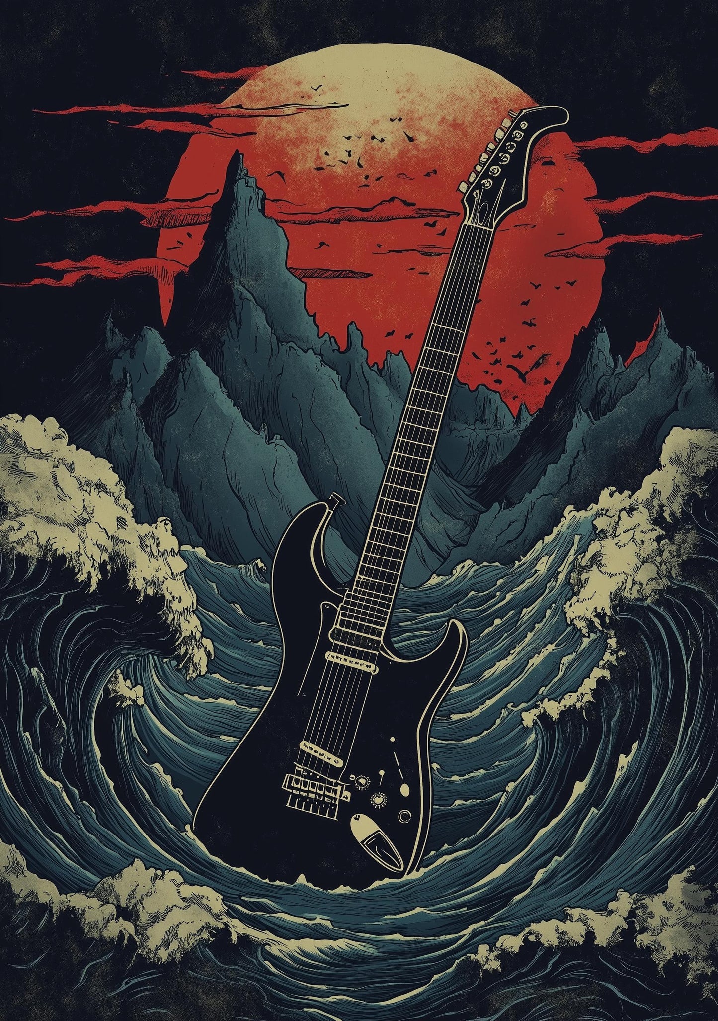 Premium Quality Art Print - Music Print Rock n Roll Skull Guitar Punk Alternative Prog Skeleton Music Festival - A4 A3 A2 - Festival Merch