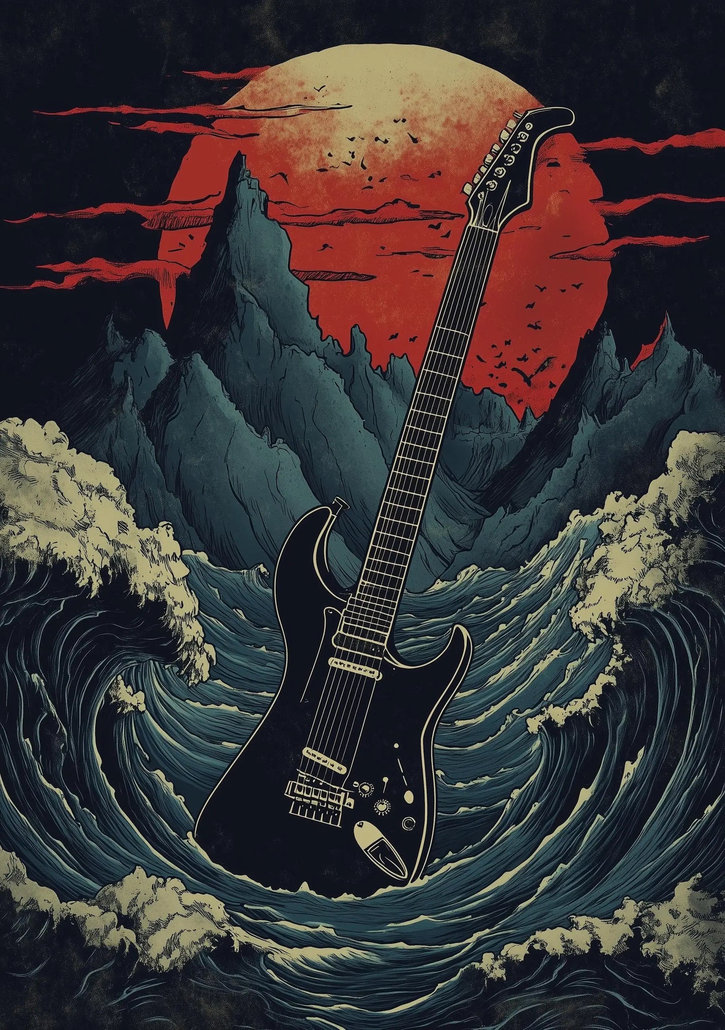 Premium Quality Art Print - Music Print Rock n Roll Skull Guitar Punk Alternative Prog Skeleton Music Festival - A4 A3 A2 - Festival Merch