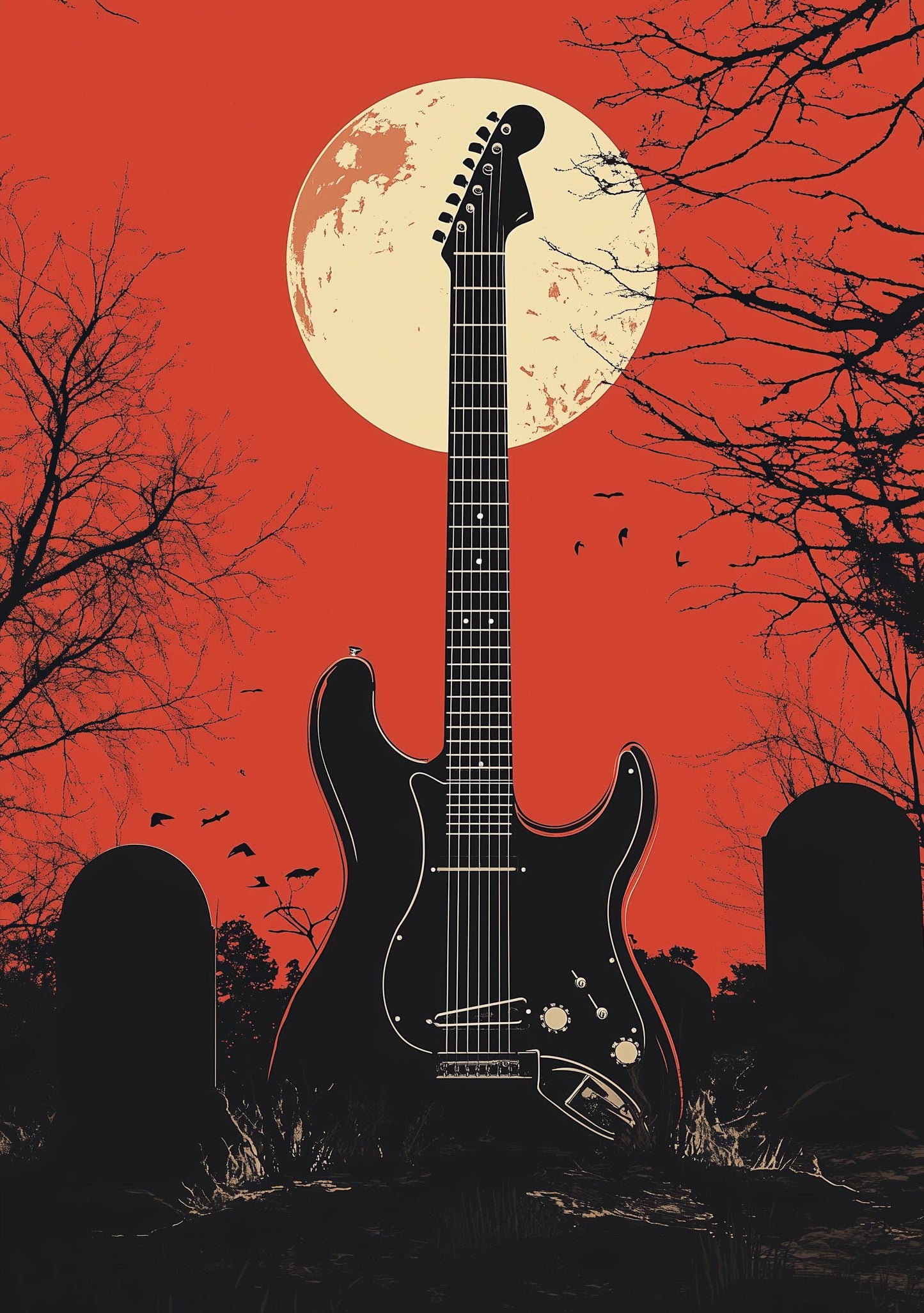 Premium Quality Art Print - Music Print Rock n Roll Skull Guitar Punk Alternative Prog Skeleton Music Festival - A4 A3 A2 - Festival Merch