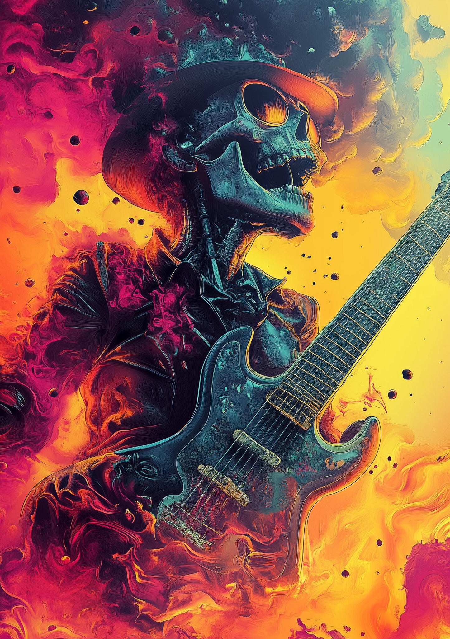 Premium Quality Art Print - Music Print Rock n Roll Skull Guitar Punk Alternative Prog Skeleton Music Festival - A4 A3 A2 - Festival Merch