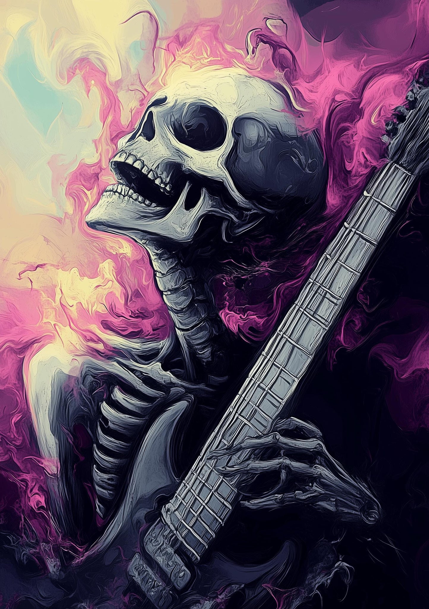 Premium Quality Art Print - Music Print Rock n Roll Skull Guitar Punk Alternative Prog Skeleton Music Festival - A4 A3 A2 - Festival Merch