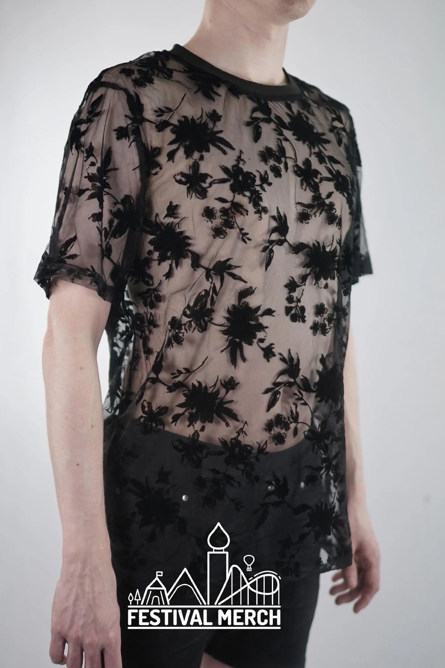 Men's Sheer Top | Festival Merch - Premium Floral Lace Pride Outfit Rave Summer Beach Vacation Holiday Mesh Top Shear Short sleeve