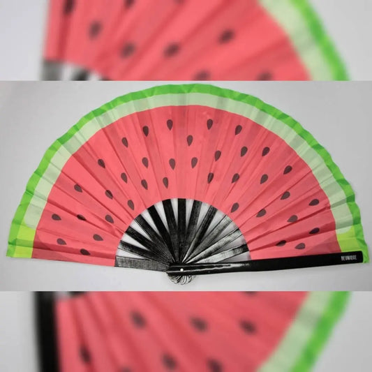 Clack Fan - Watermelon Fan - LARGE Hand Fan 25" - 66CM - Printed to UV Fabric - Giant hand fan - Festival Merch - heat wave keep cool