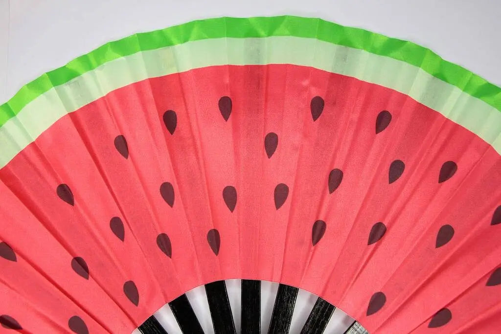 Clack Fan - Watermelon Fan - LARGE Hand Fan 25" - 66CM - Printed to UV Fabric - Giant hand fan - Festival Merch - heat wave keep cool