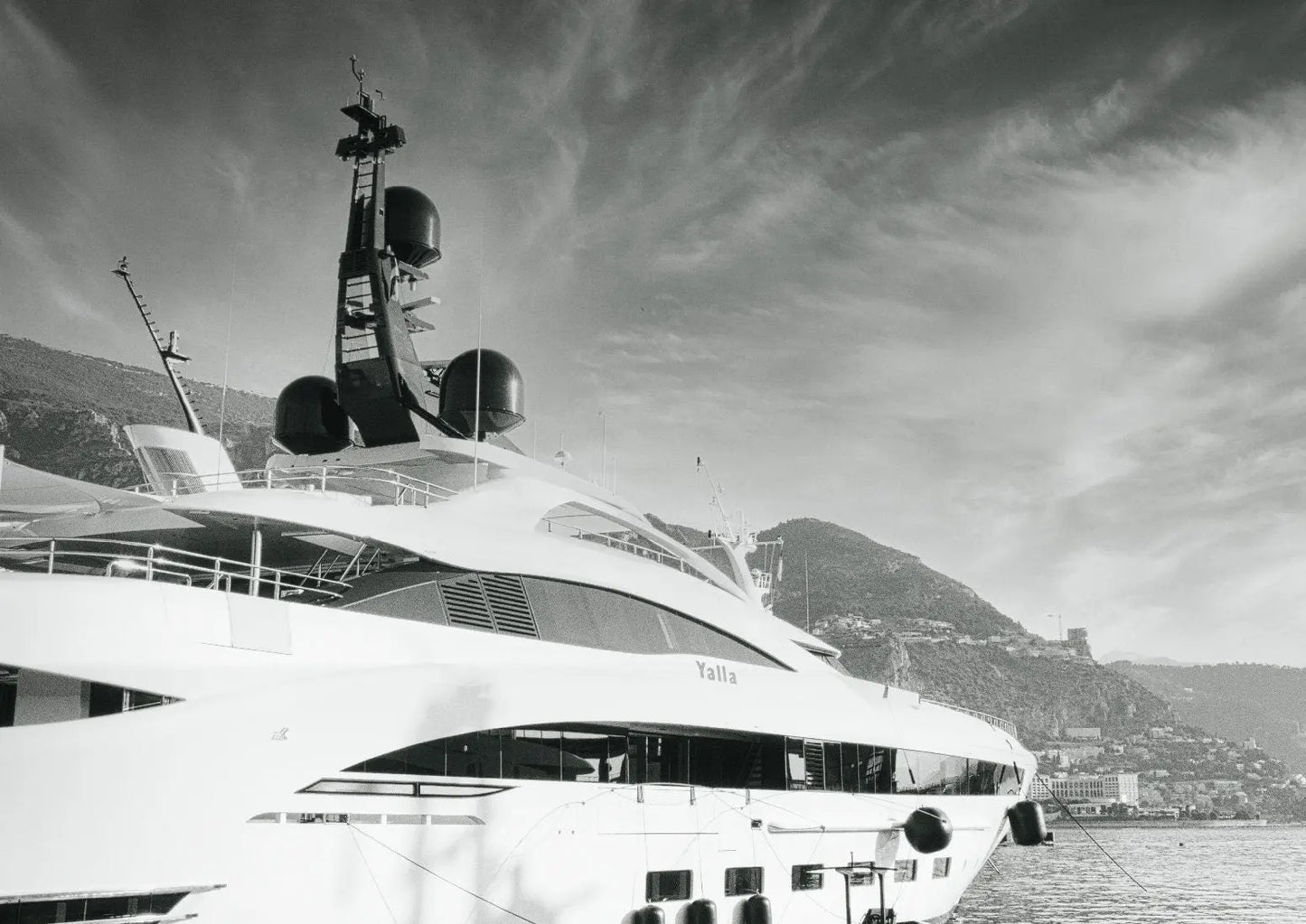 Monaco Harbour Print - Super Yacht - Monaco Poster - Black and White - Living room office home decor - A4 A3 A2 - Festival Merch