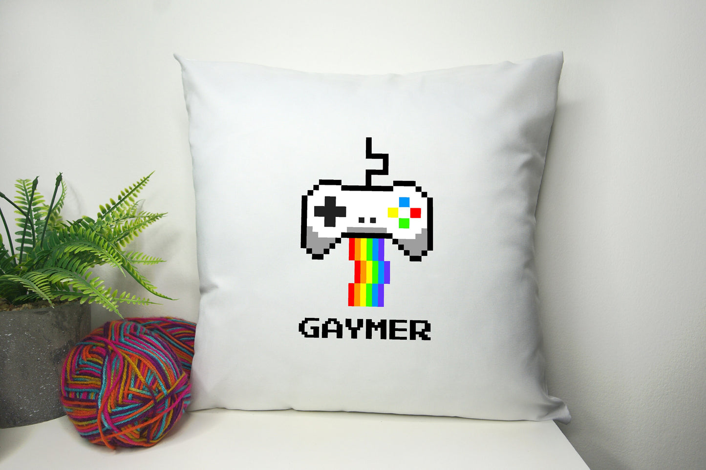 Gaymer Pillow - Cushion Cover 40cm by 40cm - No filling - Gamer Rainbow Pride Flag Love is Love Pillowcase - Festival Merch