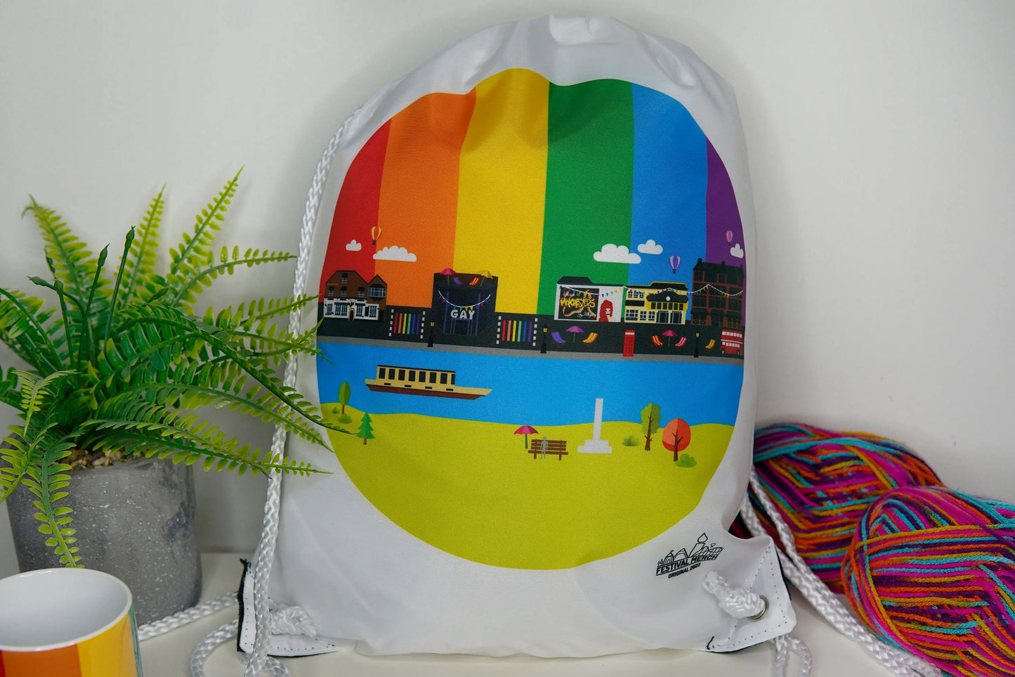 Rainbow Flag Pride Bag - Canal Street Manchester UK Pride Bag Draw String Bag - LGBT Lesbian Gay Bi Transgender - Festival Merch