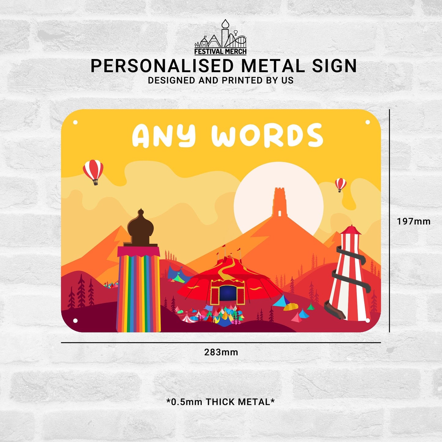 Personalised Music Festival Metal Sign (0.5mm Thick) - Customise any Words - inspired Glastonbury glasto somerset - Festival Merch