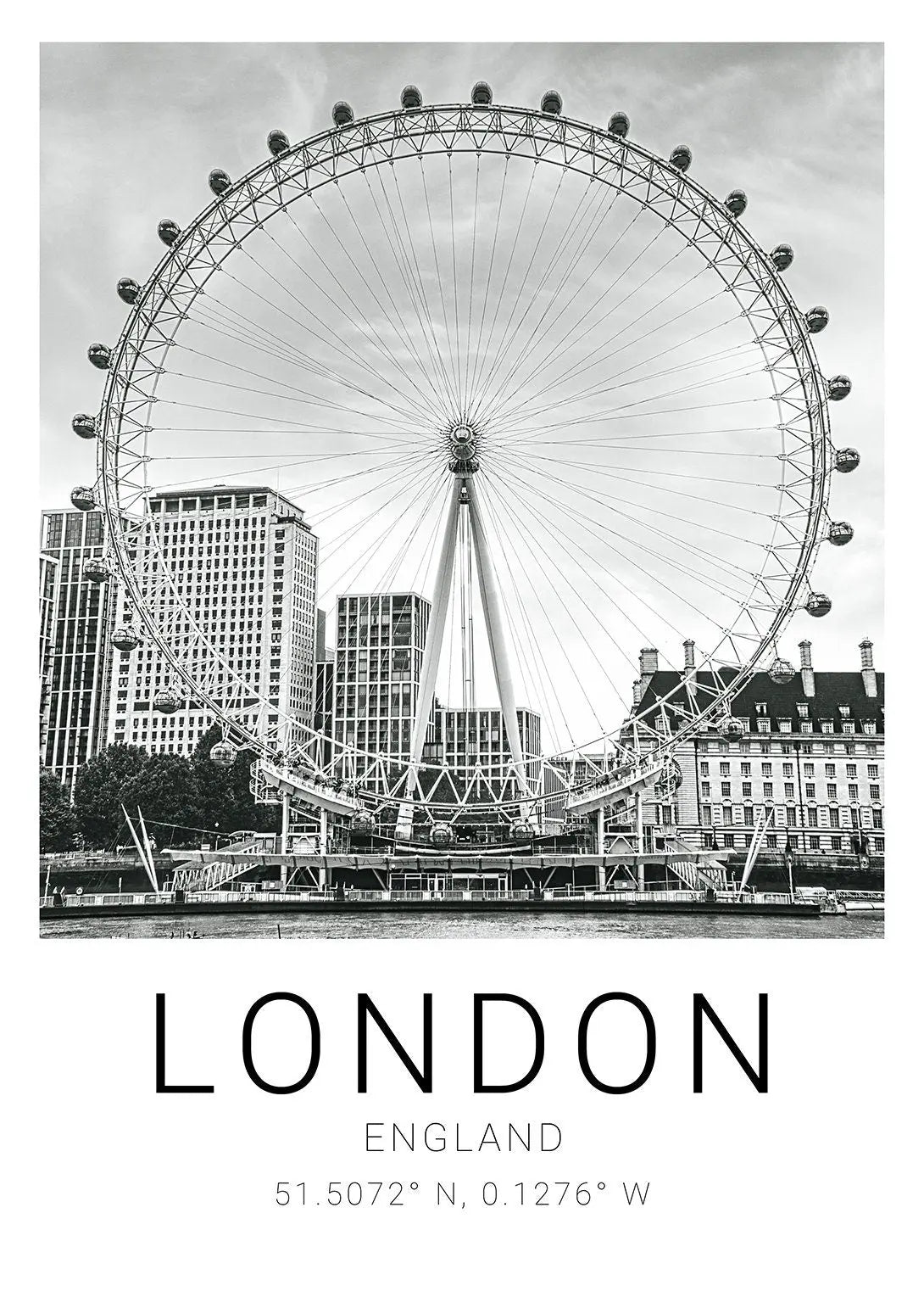 London Premium Travel Prints View of London - Wall hangings home decor Art - Black and white - A4 A3 A2 - Festival Merch
