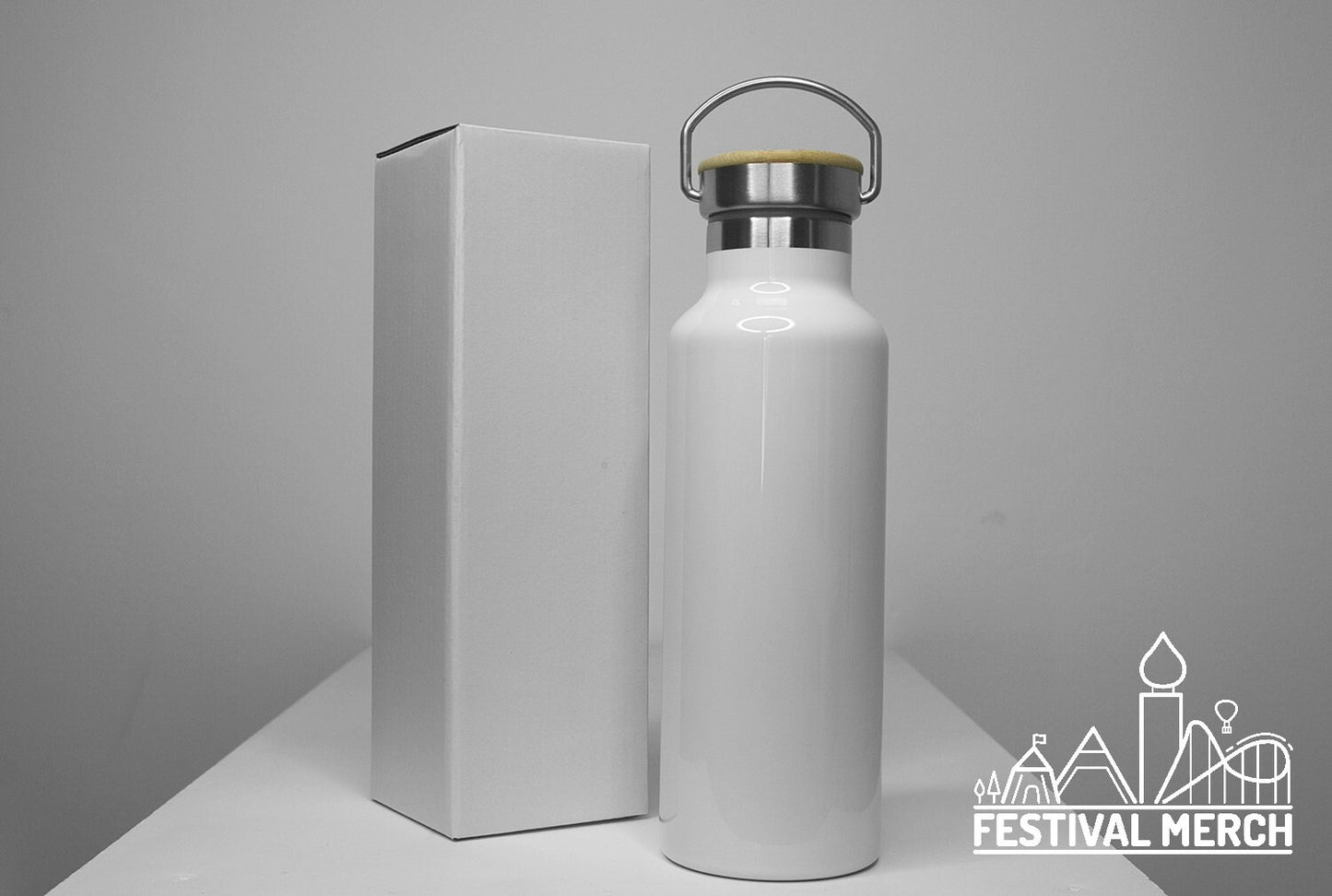 Premium Sublimation blank - 600ml Steel Bottle with bamboo lid with box - Hot and cold bottle