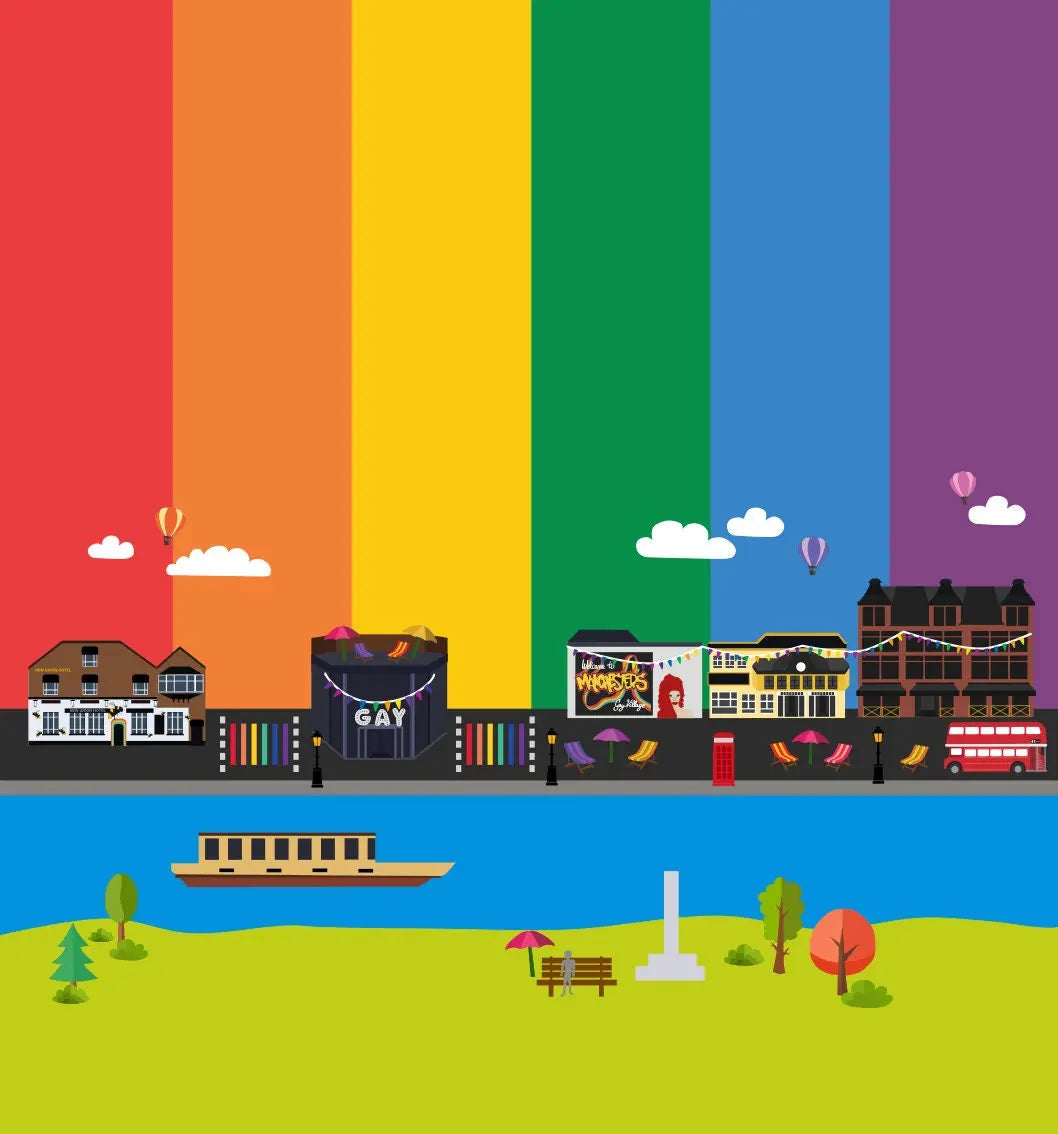 Canal street Manchester - Rainbow Flag - Premium Linen Cotton Canvas - Pride Flag LGBT Gay Lesbian Bi Transgender - Festival Merch