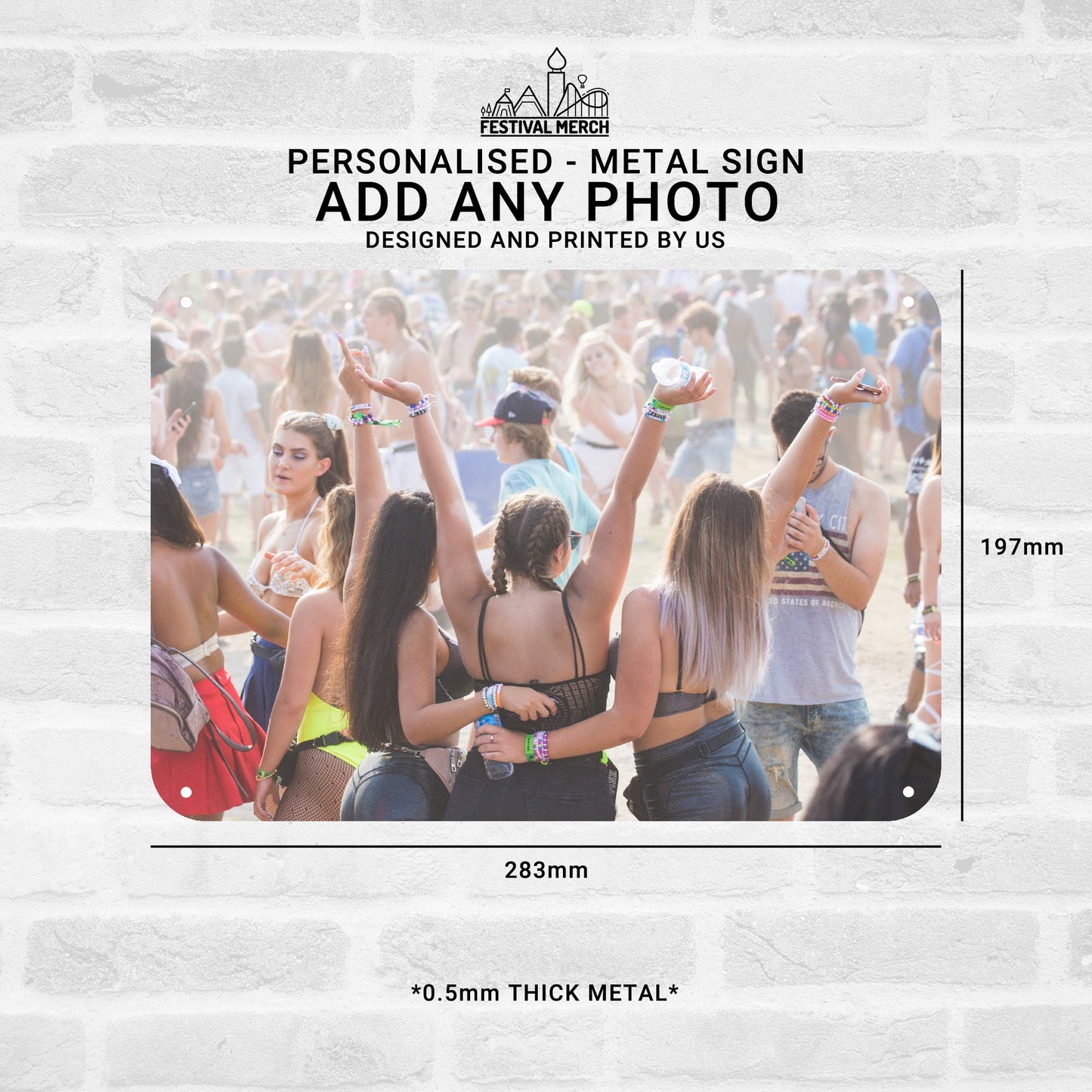 Personalised Festival Sign - ANY PHOTO (0.5mm Thick) - Music festival Glastonbury glasto parklife download fusion - Festival Merch
