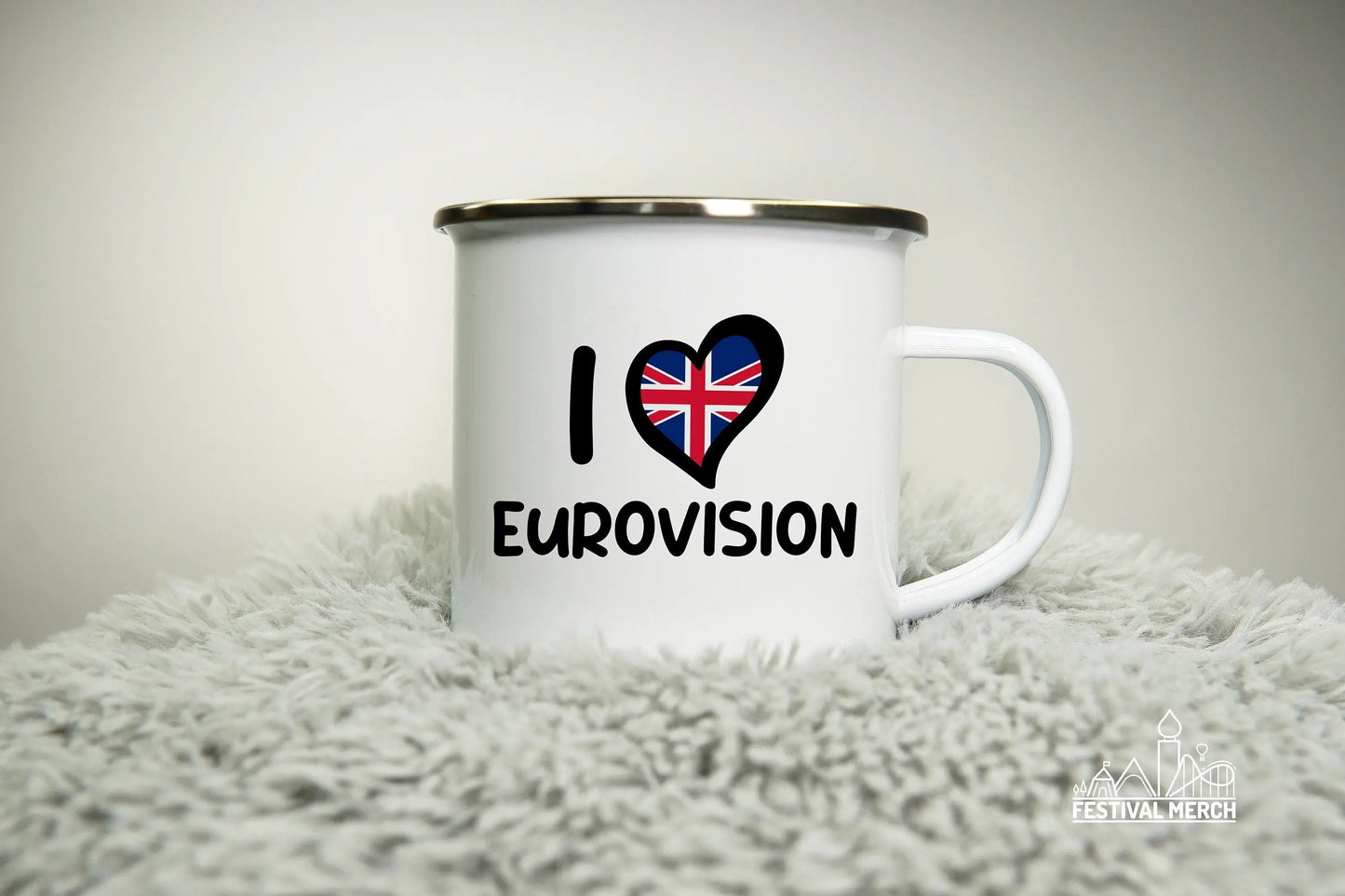 Personalised 12oz Camping Mug - (Any Flag) Eurovision Song Contest 2023 Inspired - Enamel 350ml White Cup Travel Mug Music Fan UK