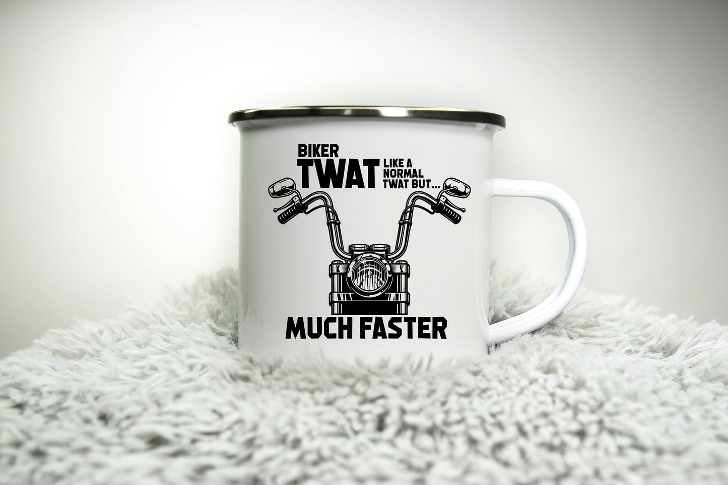 Biker Twat But Much Faster - 12oz Camping Mug - Funny Rude inappropriate Motorbike Biker Gift for Dad Gift Biker Grandad Cup Road Racing