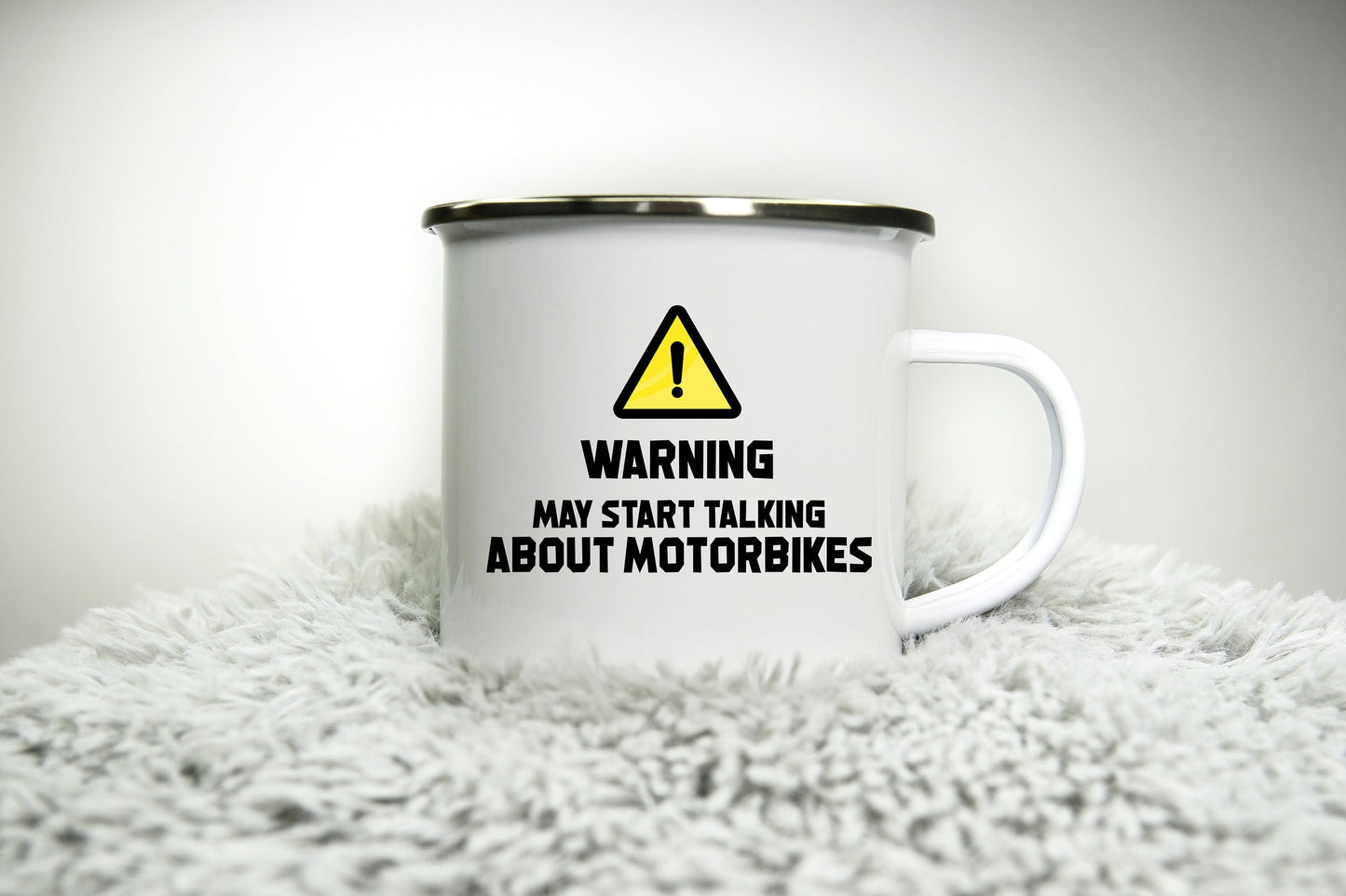 Personalised Warning May Start Talking about Football - 12oz Camping Mug - Football Car Motorbike Biker Gift for Dad Mum Biker Grandad Cup