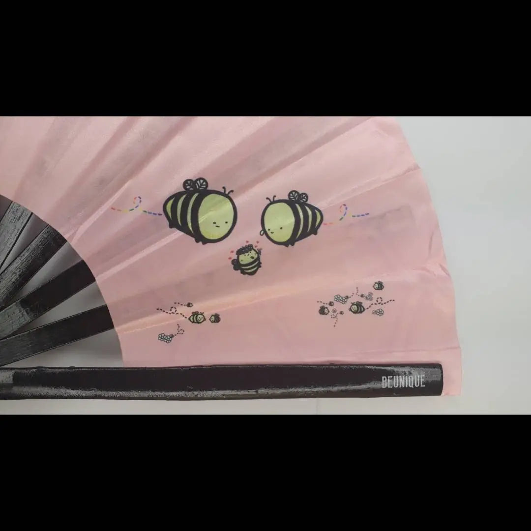 Hand Fan LARGE | Bumble Bee UV Fabric Hand Made - Rose Gold - Light Pink - Cute Bumble bee - Giant hand fan Manchester clack fan