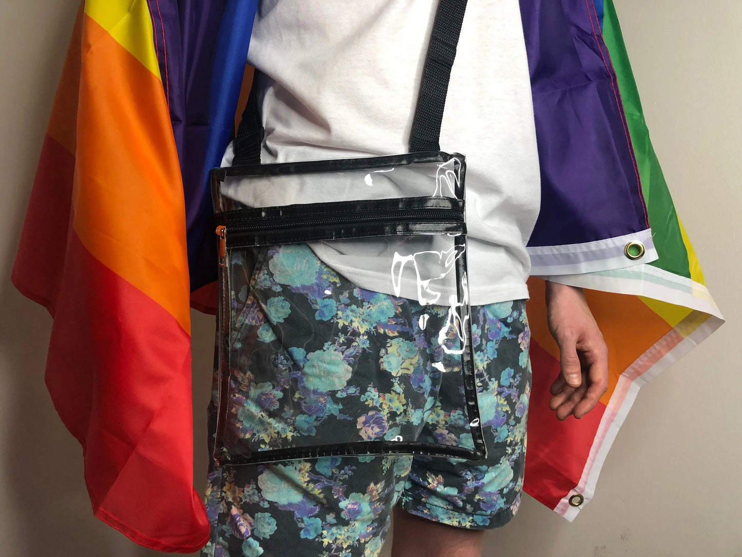 Large clear PVC Crossbody bag - Transparent bag - festival bag shoulder Pride bag sport event music concert stadium party arena tour clear
